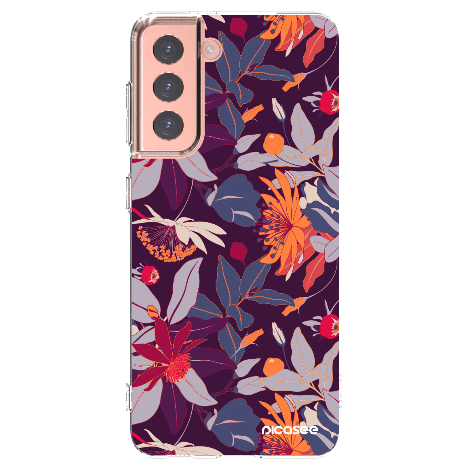 Picasee silikonska prozirna maskica za Samsung Galaxy S21 5G G991B - Purple Leaf