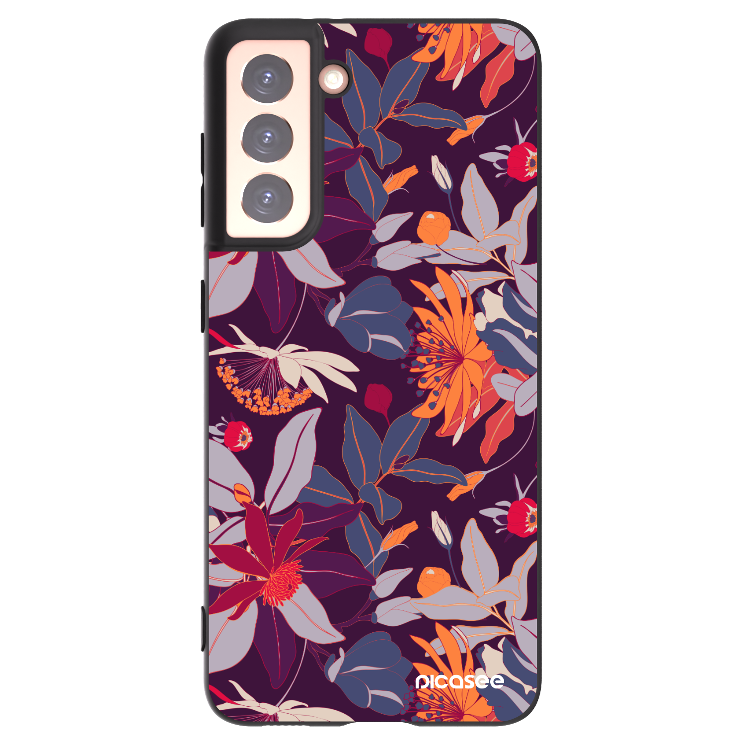 Picasee crna silikonska maskica za Samsung Galaxy S21 5G G991B - Purple Leaf