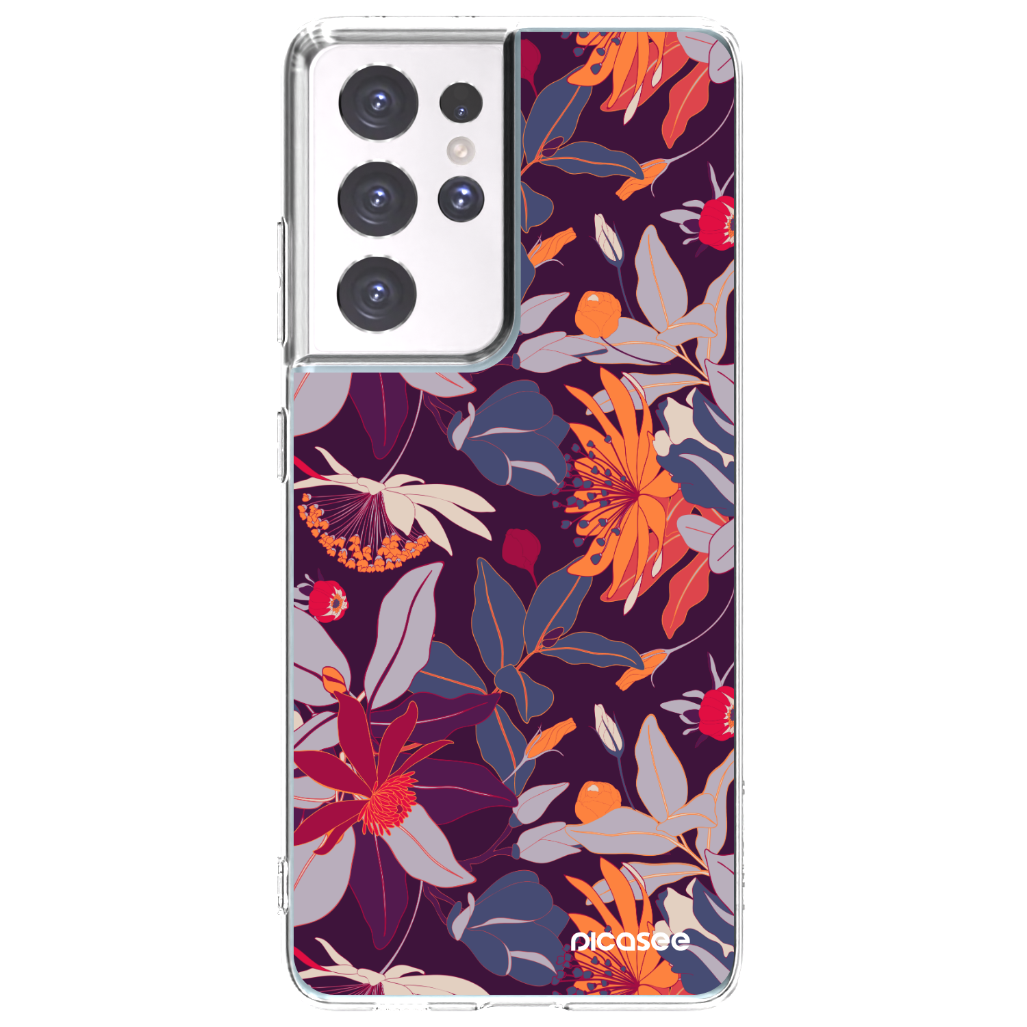 Picasee silikonska prozirna maskica za Samsung Galaxy S21 Ultra 5G G998B - Purple Leaf