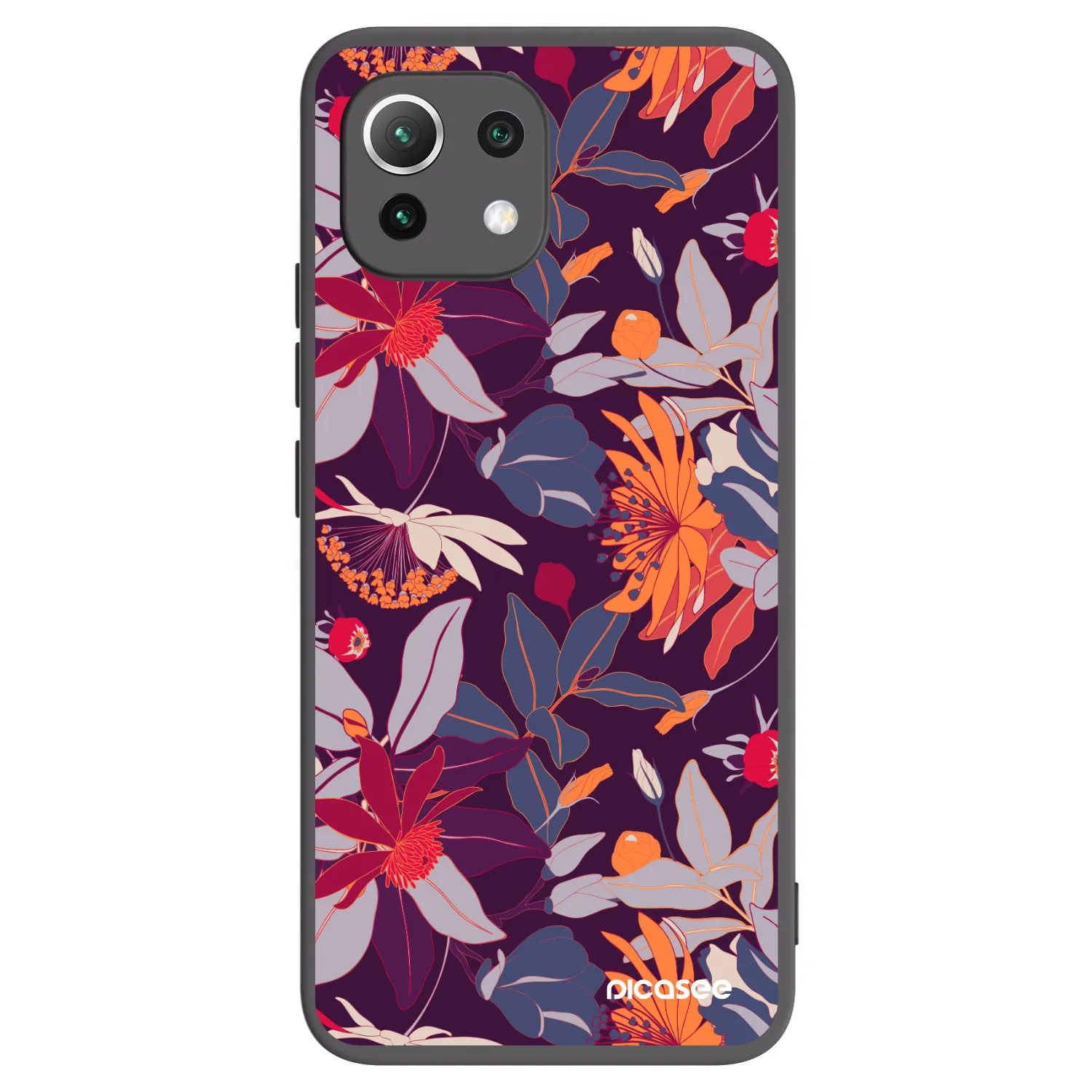 Picasee crna silikonska maskica za Xiaomi Mi 11 Lite - Purple Leaf