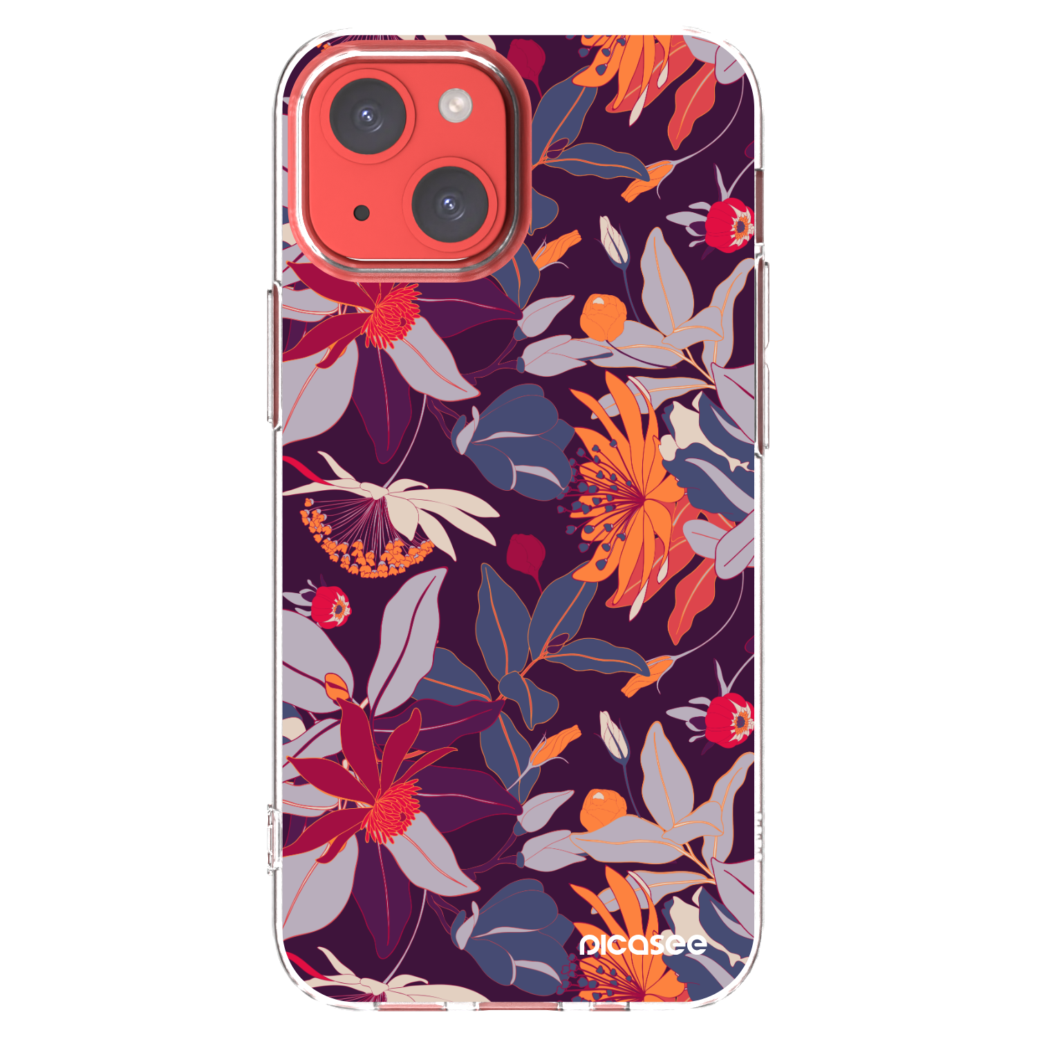 Picasee silikonska prozirna maskica za Apple iPhone 13 mini - Purple Leaf
