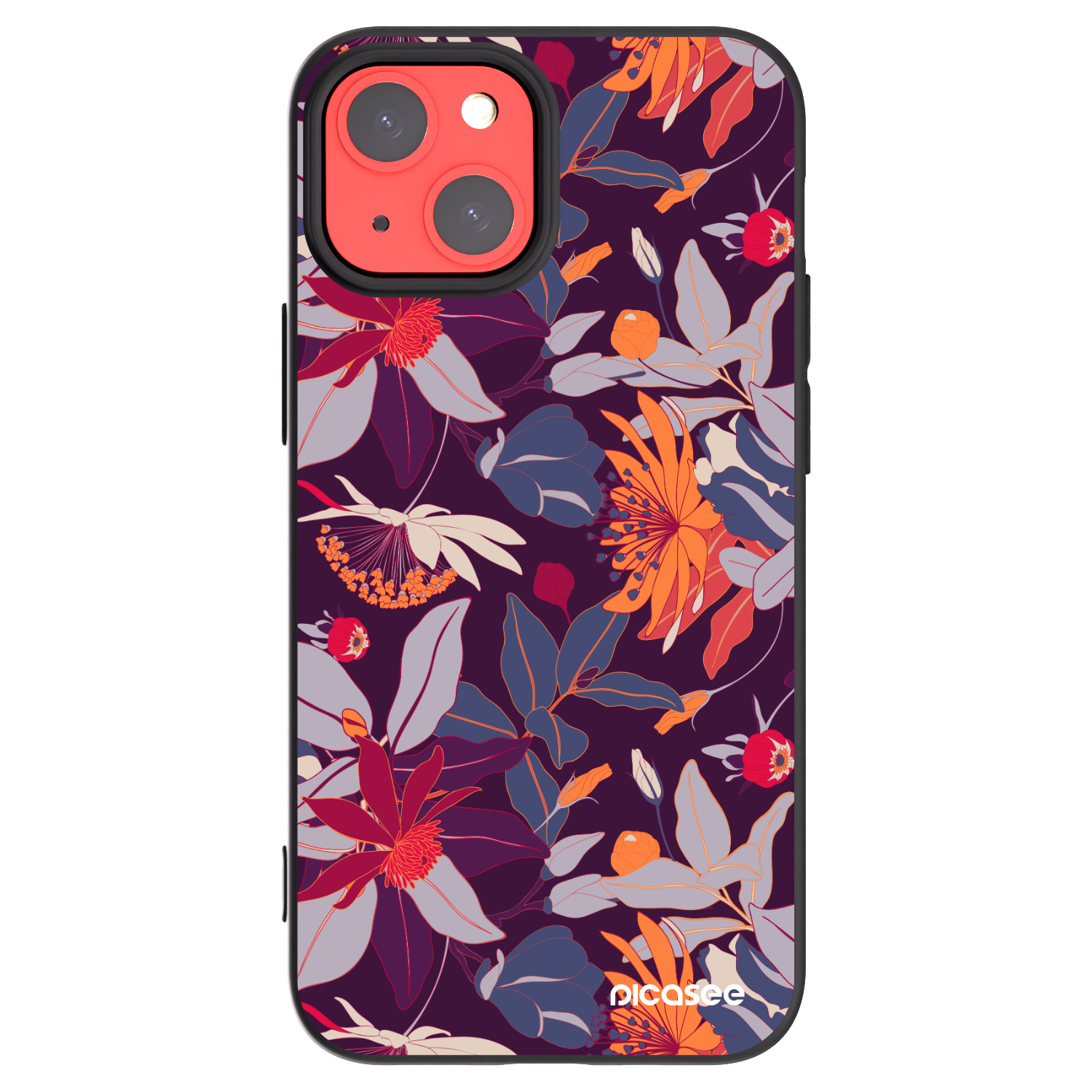 Picasee crna silikonska maskica za Apple iPhone 13 mini - Purple Leaf