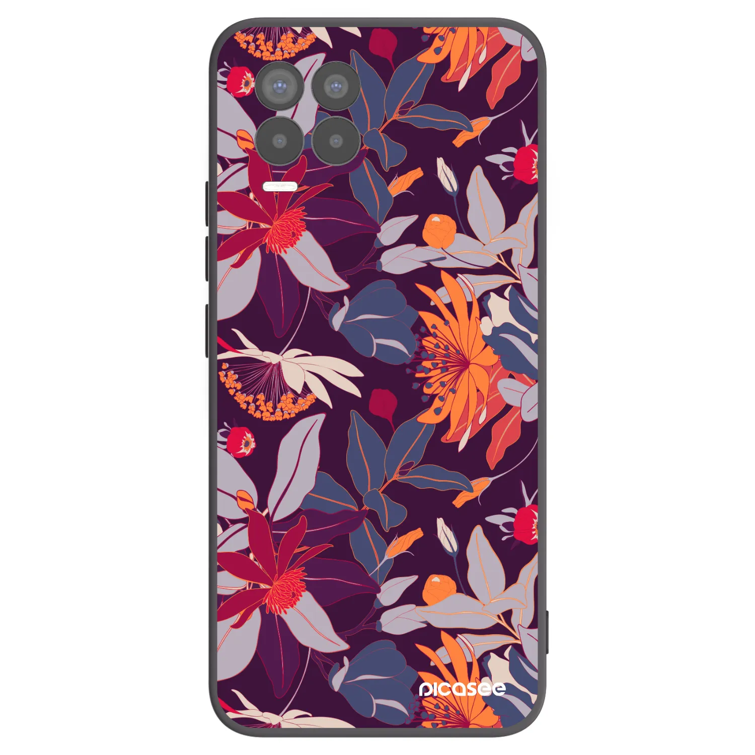 Picasee crna silikonska maskica za Realme 8 4G - Purple Leaf