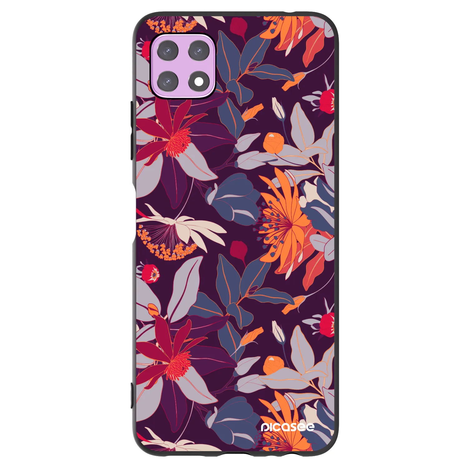 Picasee crna silikonska maskica za Samsung Galaxy A22 A226B 5G - Purple Leaf