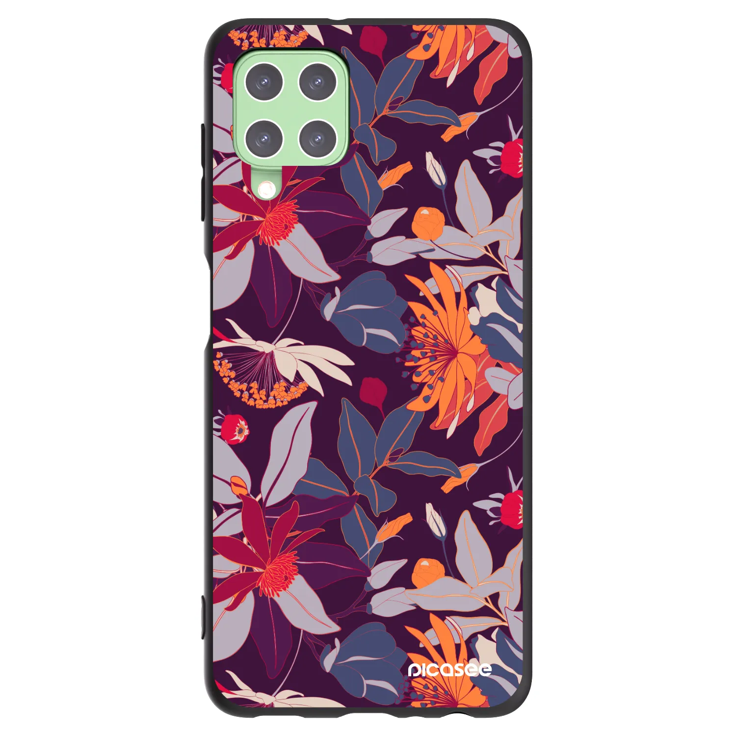 Picasee crna silikonska maskica za Samsung Galaxy A22 A225F 4G - Purple Leaf