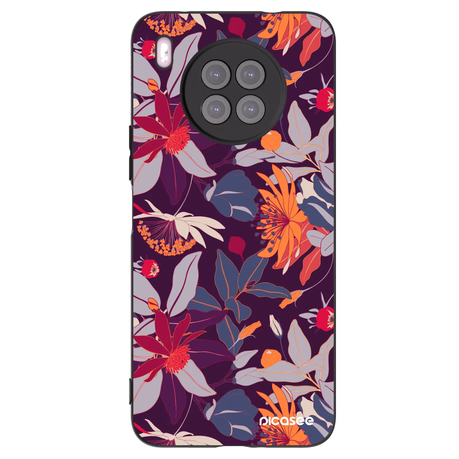 Picasee crna silikonska maskica za Huawei Nova 8i - Purple Leaf