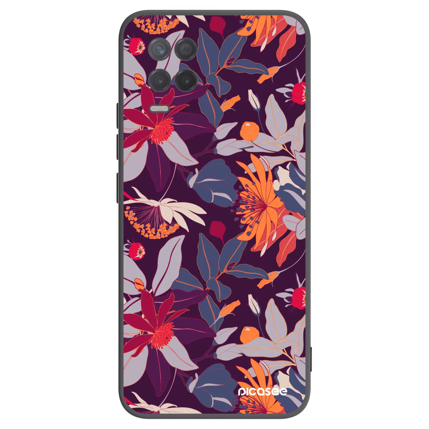 Picasee crna silikonska maskica za Realme 8 5G - Purple Leaf