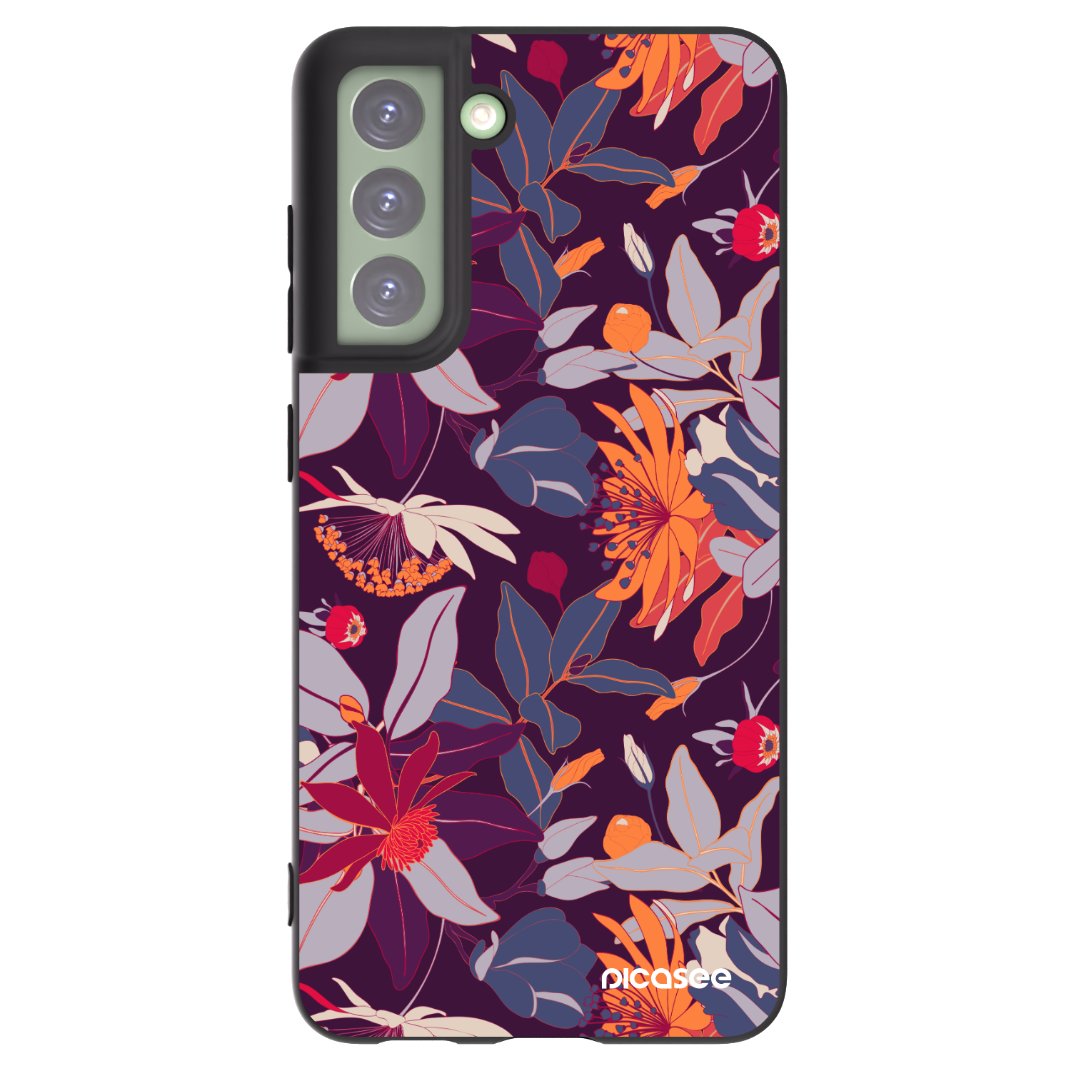 Picasee crna silikonska maskica za Samsung Galaxy S21 FE 5G - Purple Leaf
