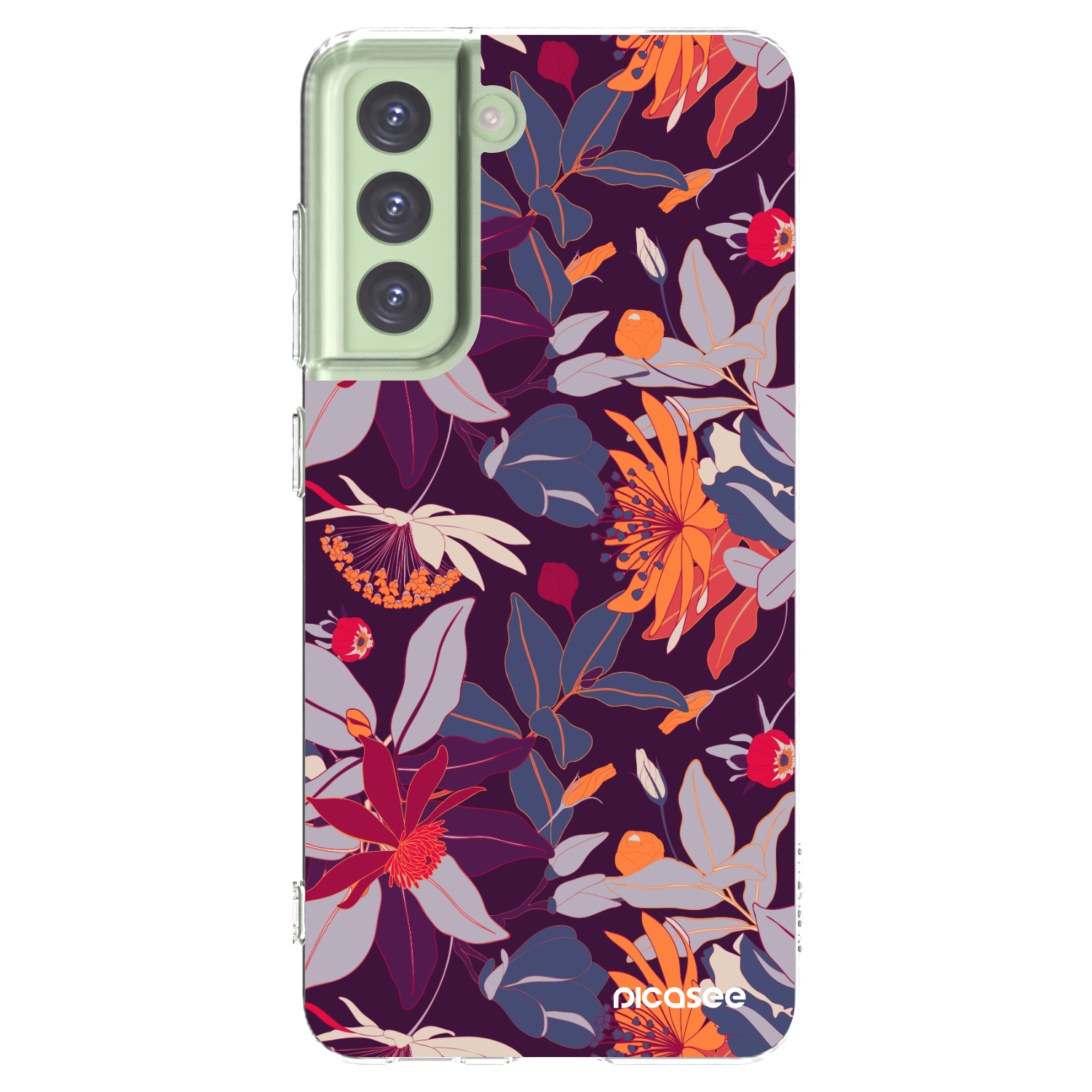 Picasee silikonska prozirna maskica za Samsung Galaxy S21 FE 5G - Purple Leaf
