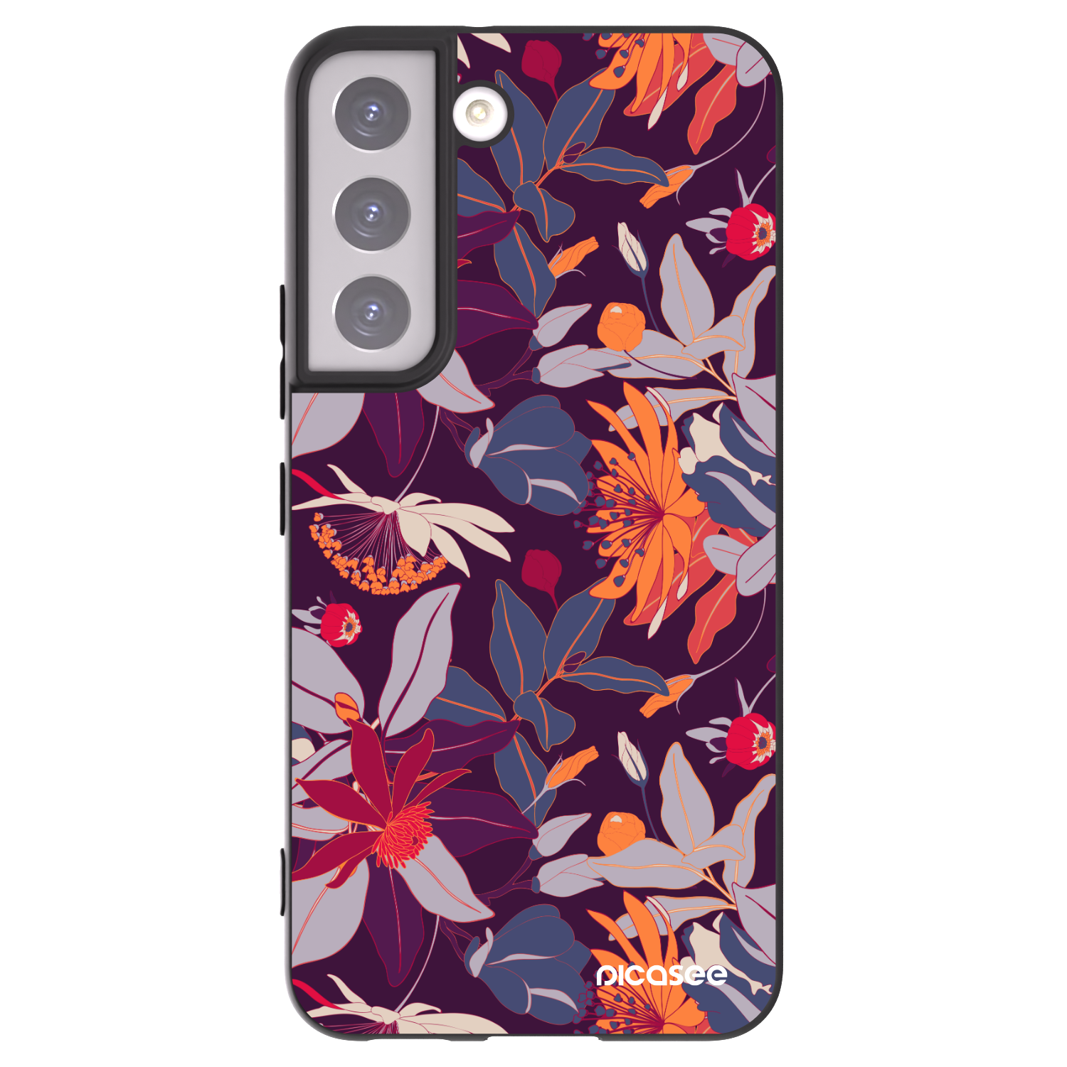 Picasee crna silikonska maskica za Samsung Galaxy S22 5G - Purple Leaf