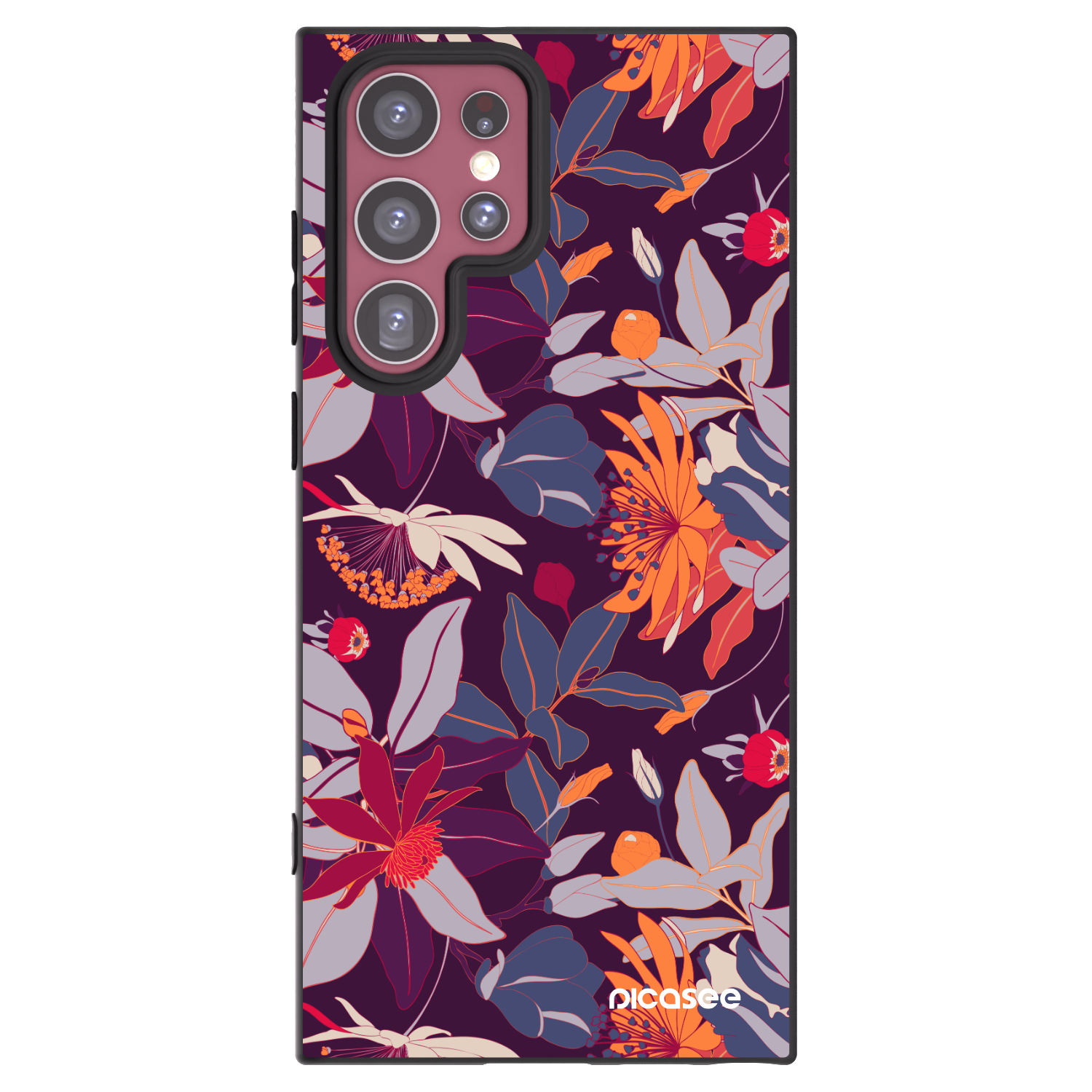 Picasee crna silikonska maskica za Samsung Galaxy S22 Ultra 5G - Purple Leaf