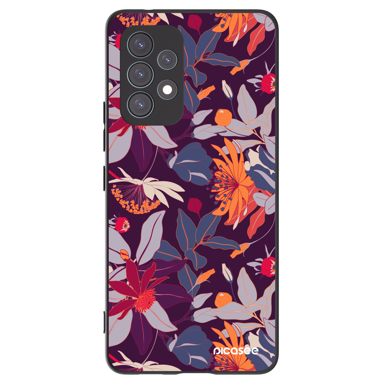 Picasee crna silikonska maskica za Samsung Galaxy A53 5G A536 - Purple Leaf