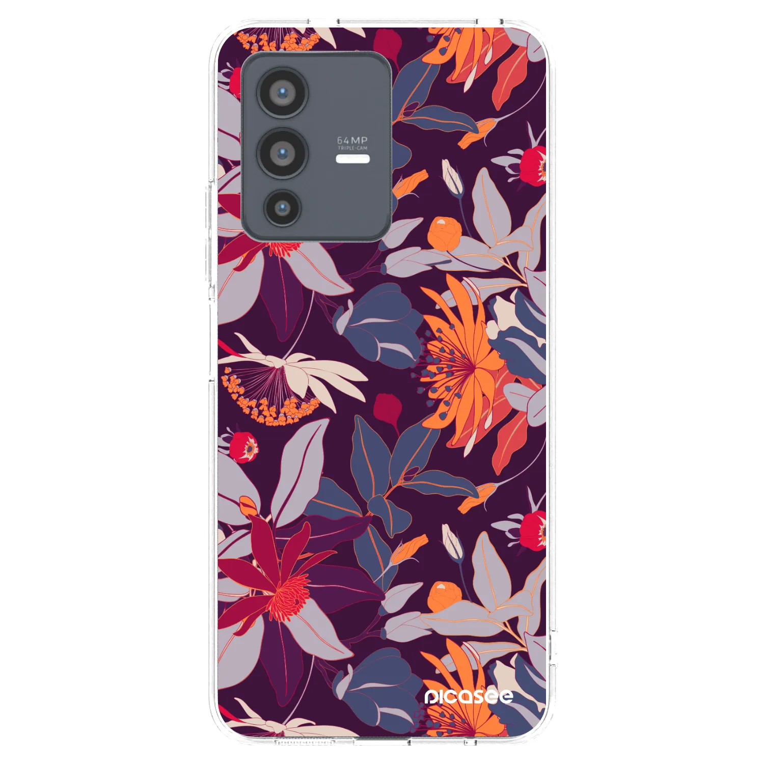 Picasee silikonska prozirna maskica za Vivo V23 5G - Purple Leaf