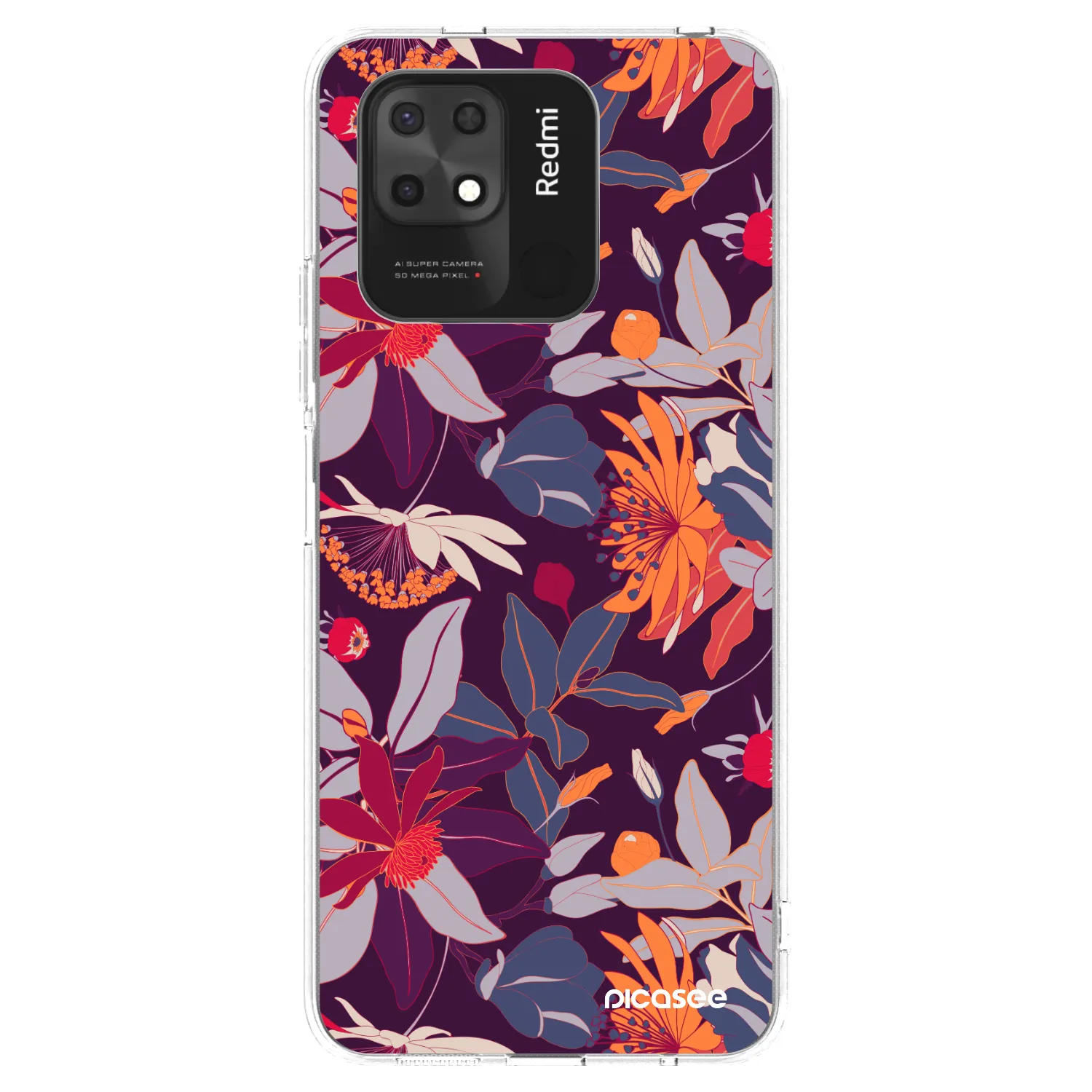 Picasee silikonska prozirna maskica za Xiaomi Redmi 10C - Purple Leaf