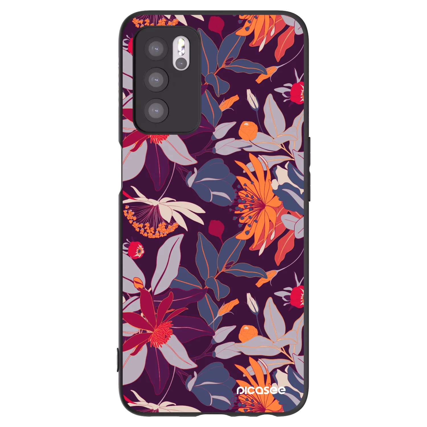 Picasee crna silikonska maskica za OPPO A16s - Purple Leaf