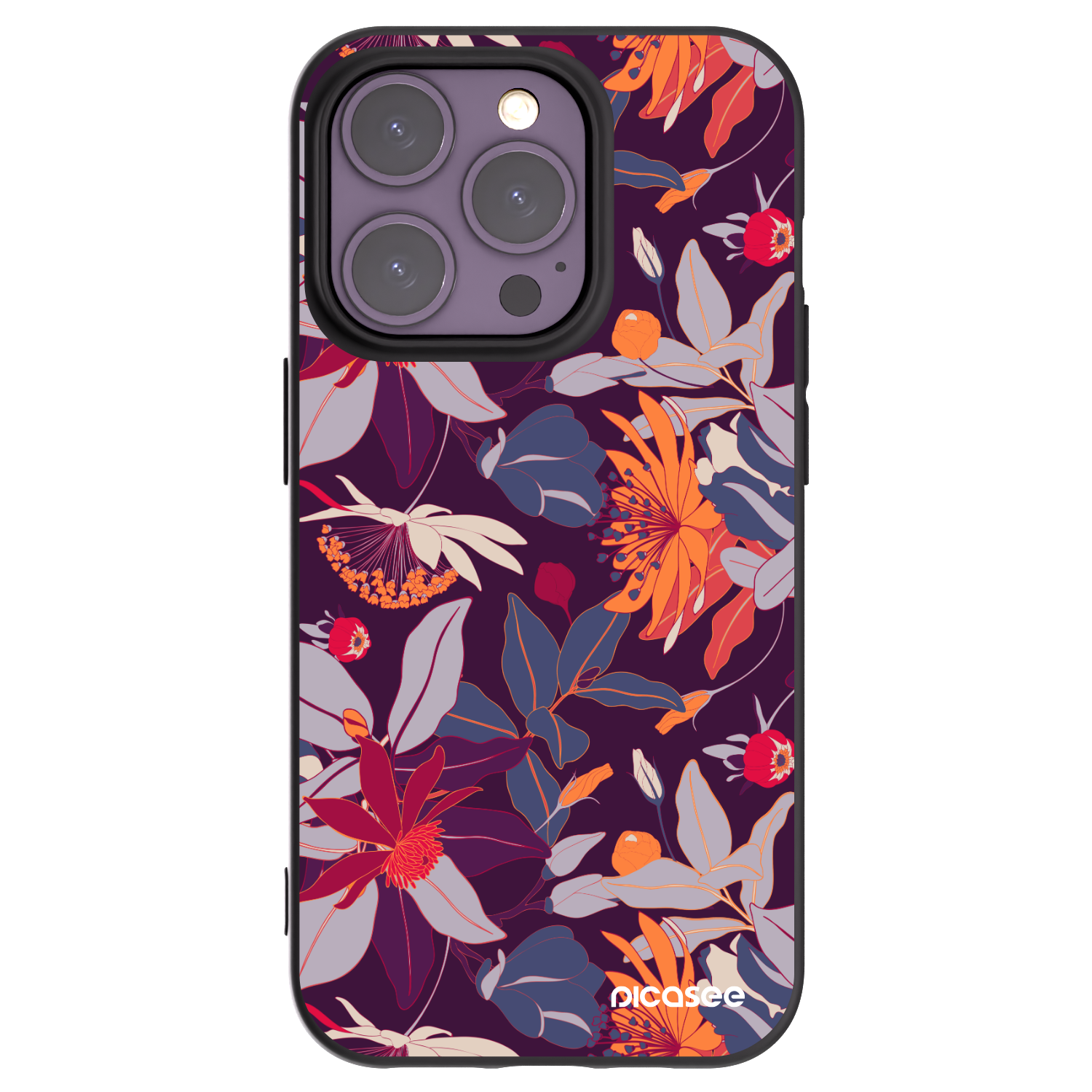 Picasee crna silikonska maskica za Apple iPhone 14 Pro - Purple Leaf