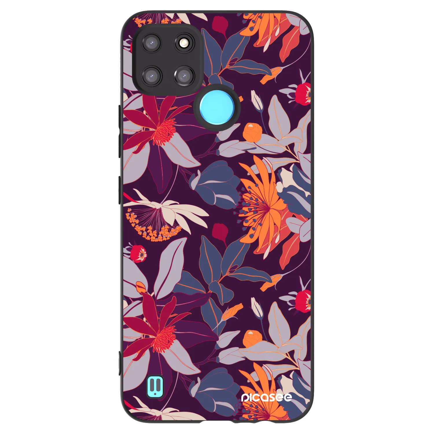 Picasee crna silikonska maskica za Realme C21Y - Purple Leaf