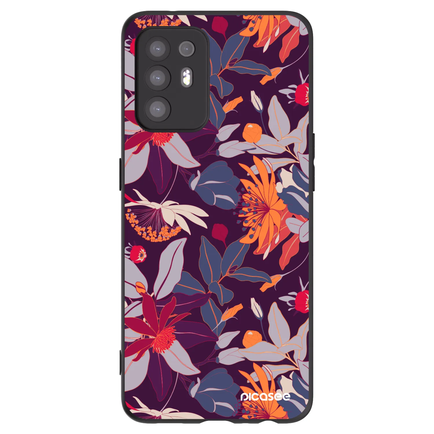 Picasee crna silikonska maskica za OPPO A94 5G - Purple Leaf