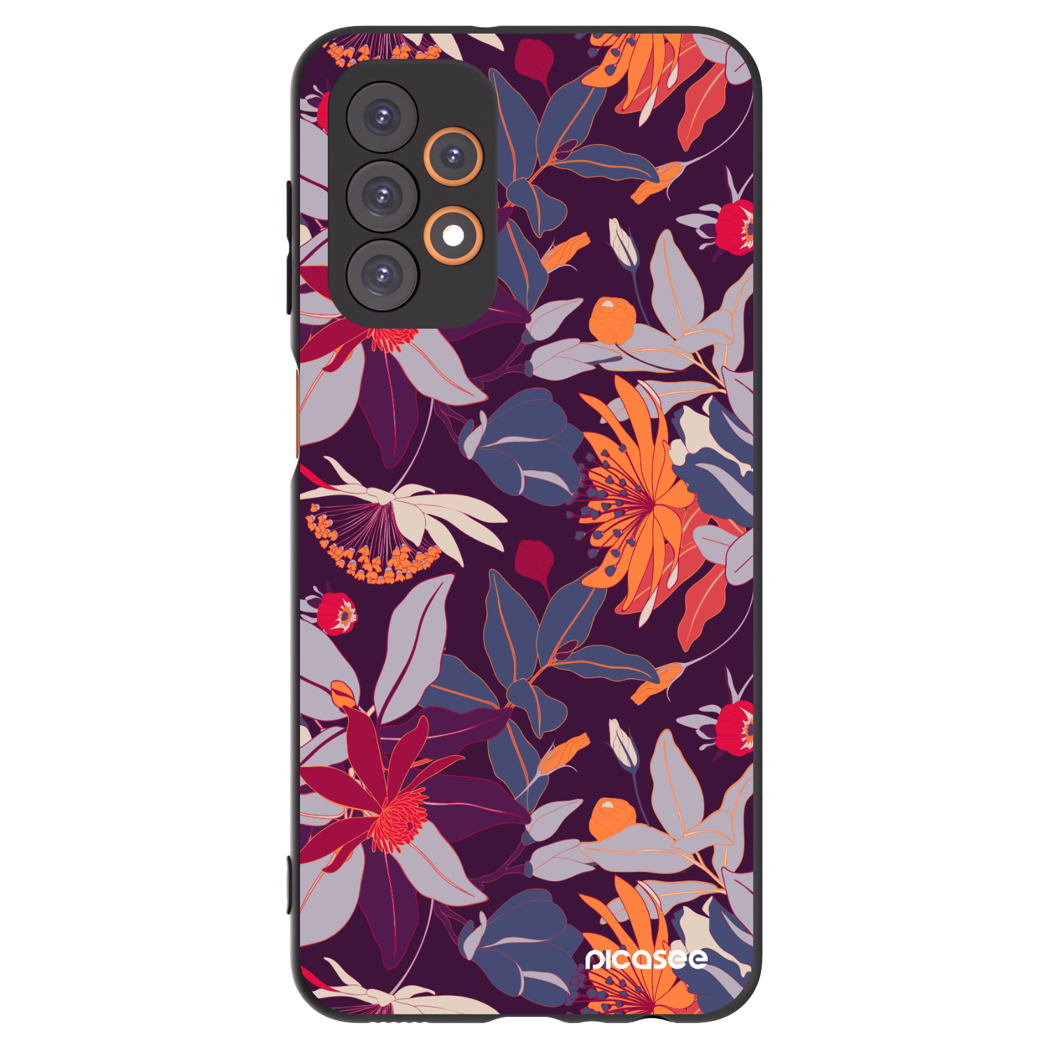 Picasee crna silikonska maskica za Samsung Galaxy A23 A235F 4G - Purple Leaf