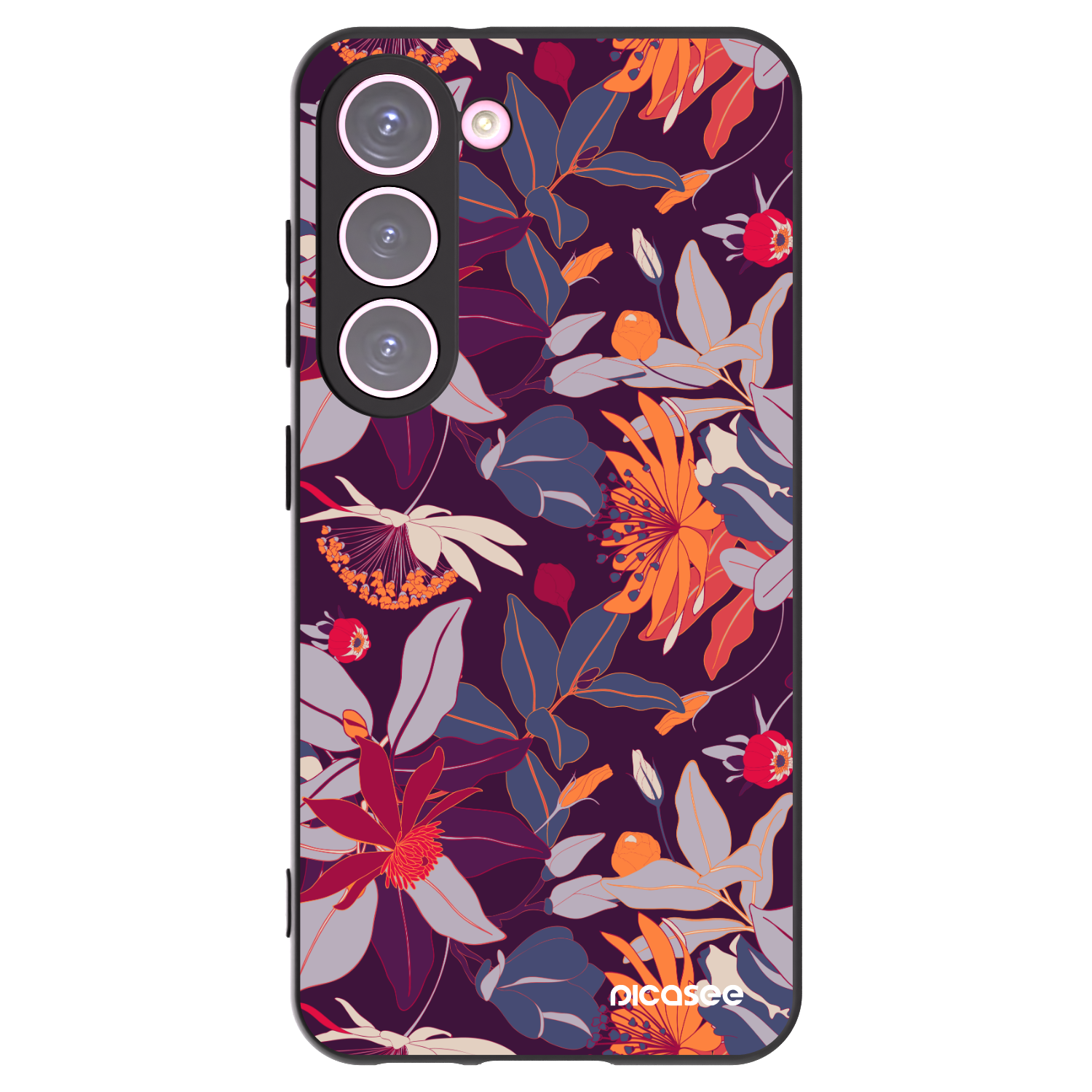 Picasee crna silikonska maskica za Samsung Galaxy S23 5G - Purple Leaf