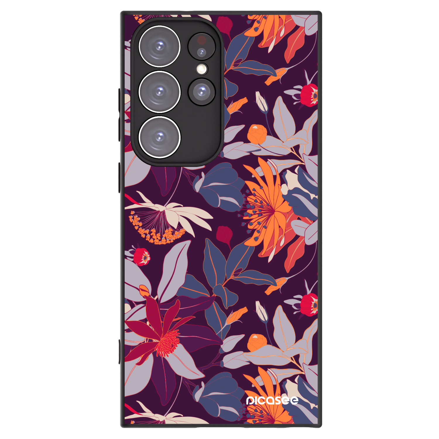 Picasee crna silikonska maskica za Samsung Galaxy S23 Ultra 5G - Purple Leaf