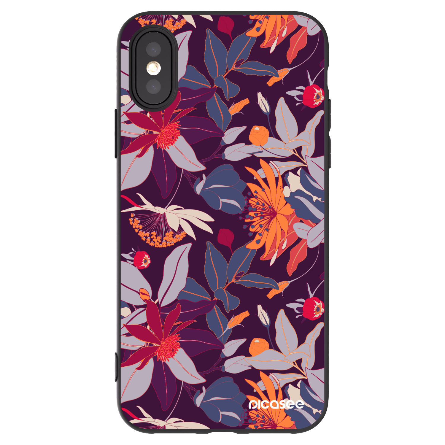 Picasee crna silikonska maskica za Apple iPhone X/XS - Purple Leaf