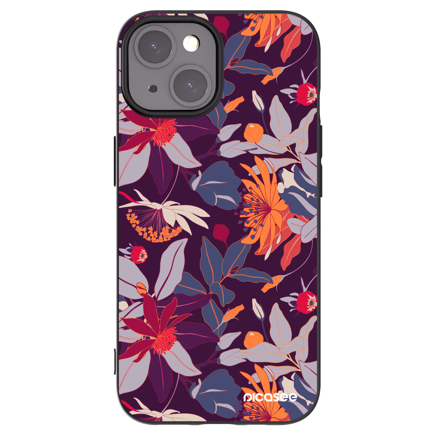 Picasee crna silikonska maskica za Apple iPhone 15 - Purple Leaf