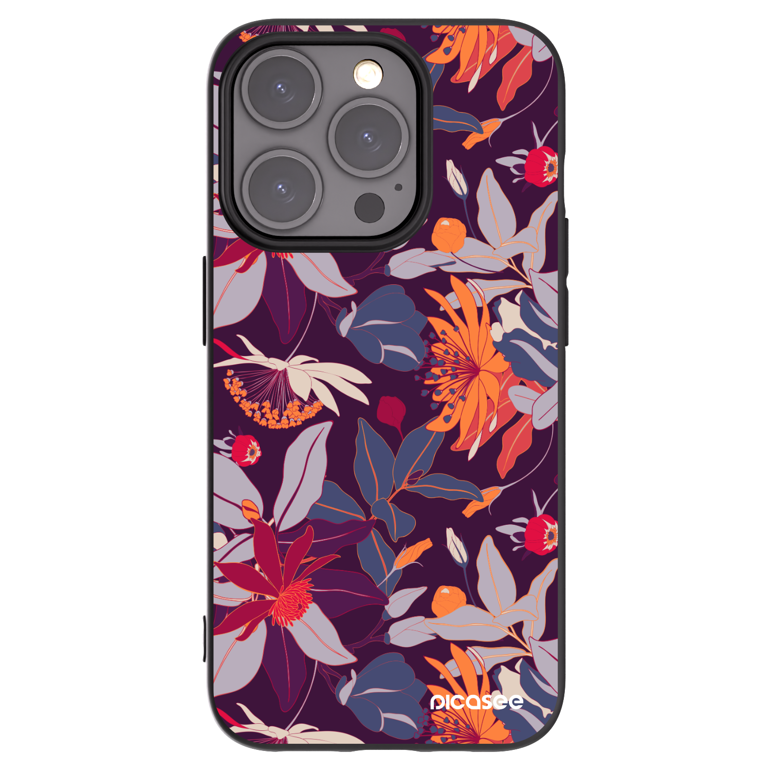 Picasee crna silikonska maskica za Apple iPhone 15 Pro - Purple Leaf