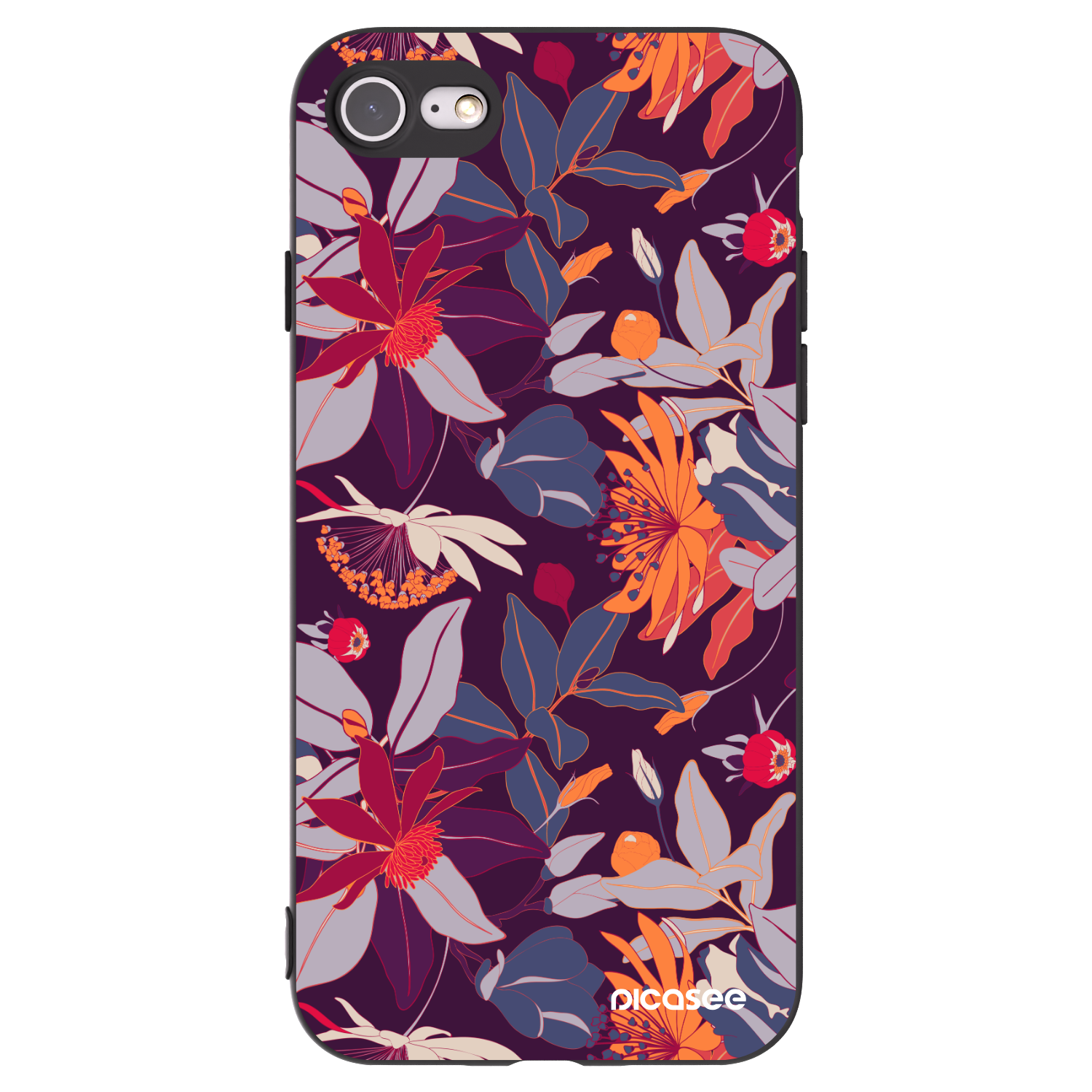 Picasee crna silikonska maskica za Apple iPhone 7 - Purple Leaf