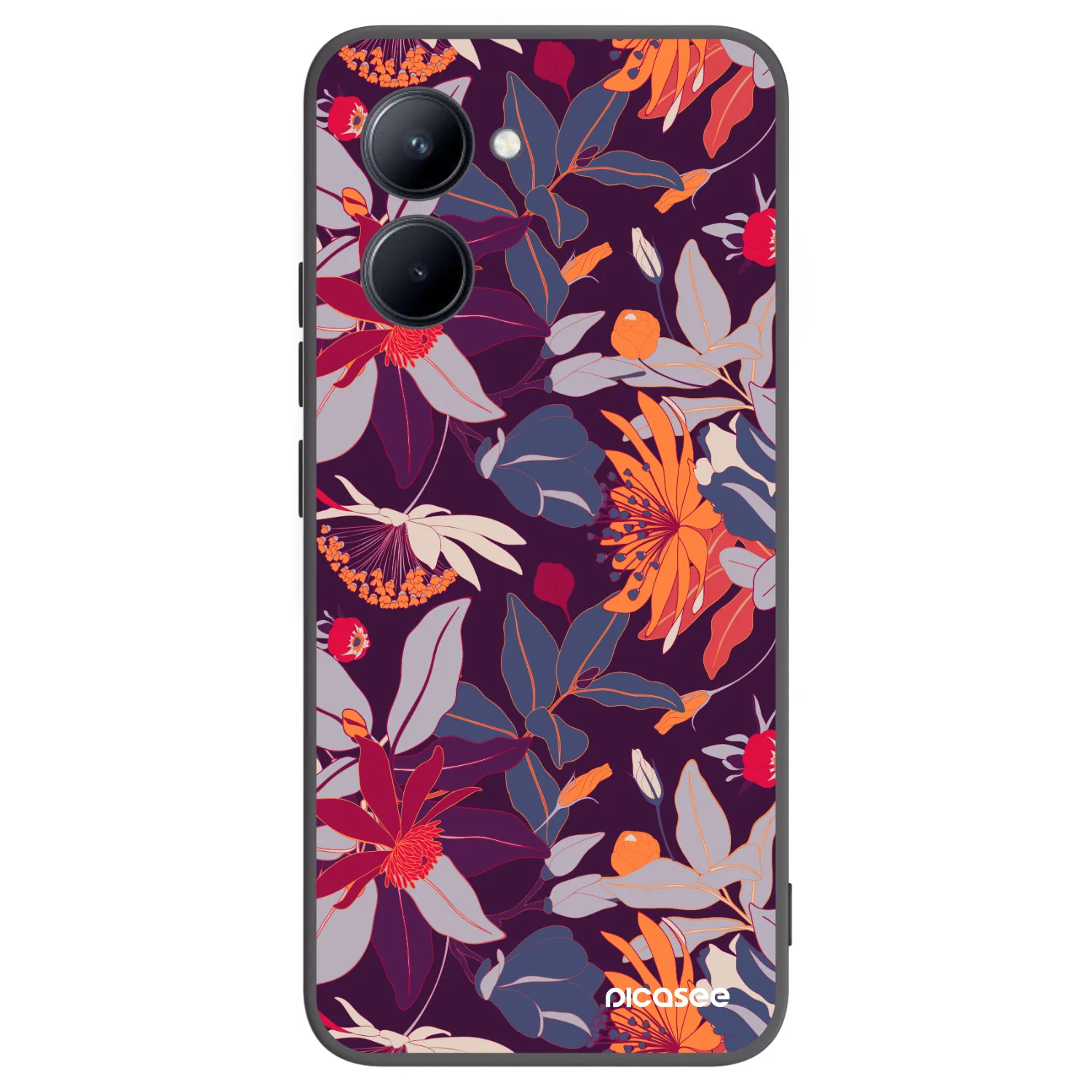 Picasee crna silikonska maskica za Realme C33 (2023) - Purple Leaf