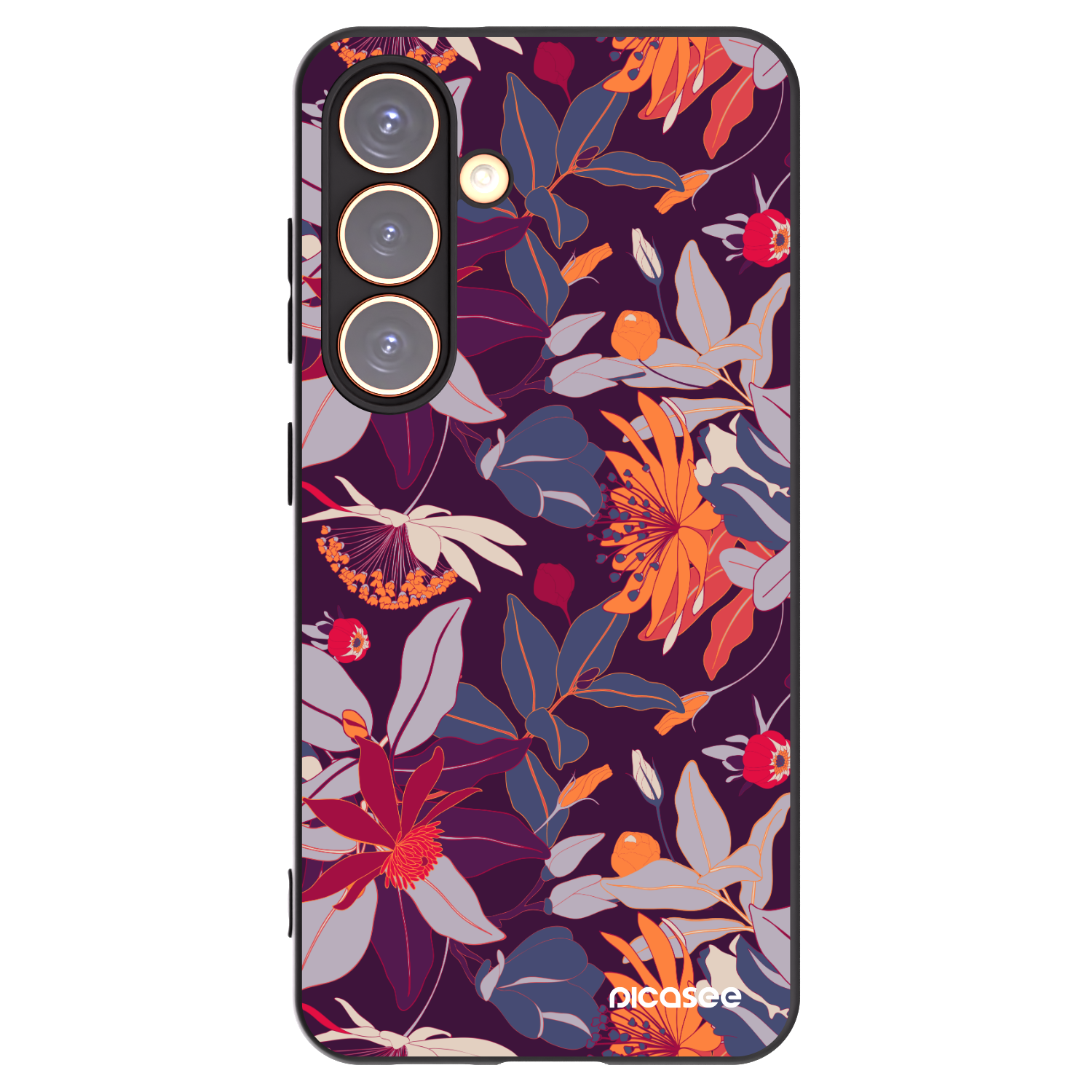 Picasee crna silikonska maskica za Samsung Galaxy S24 S921B 5G - Purple Leaf