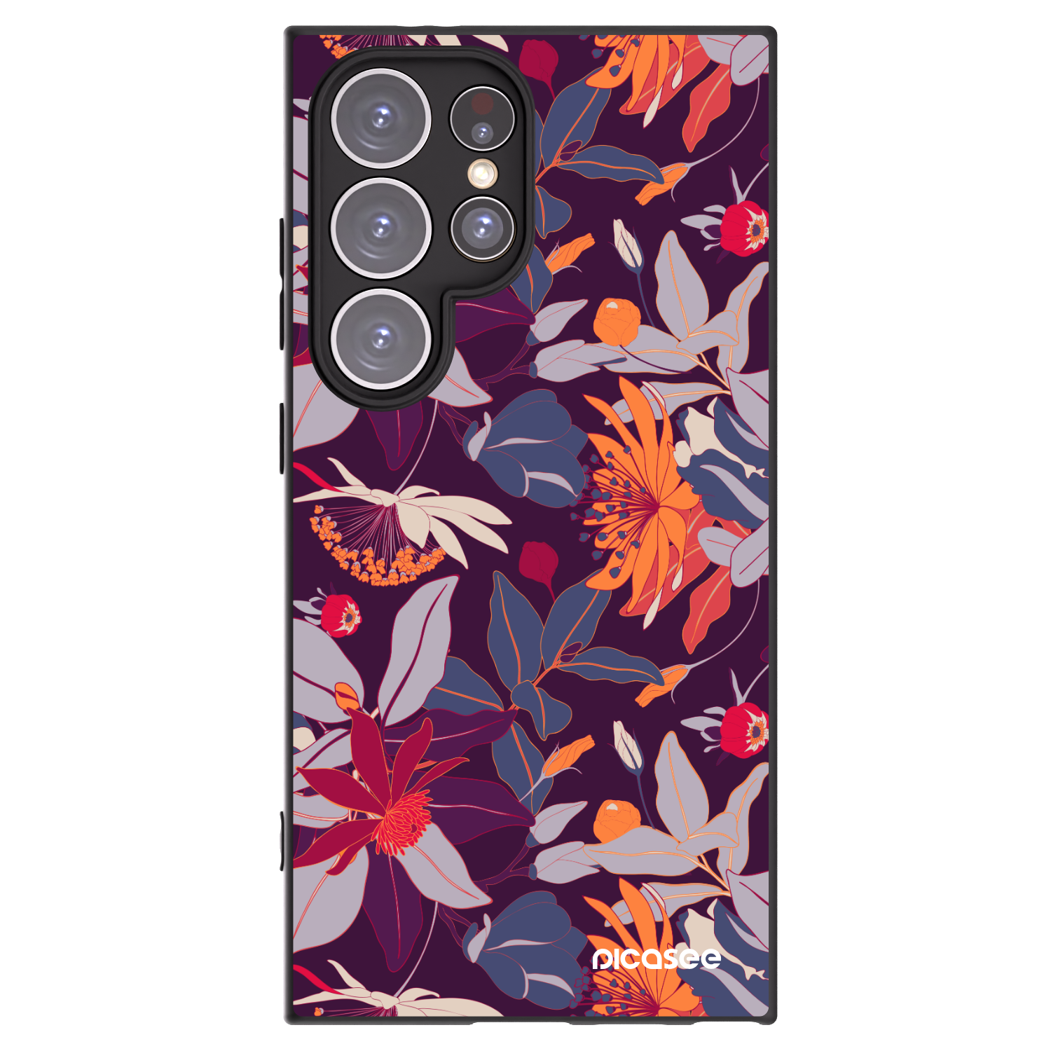 Picasee crna silikonska maskica za Samsung Galaxy S24 Ultra S928B 5G - Purple Leaf