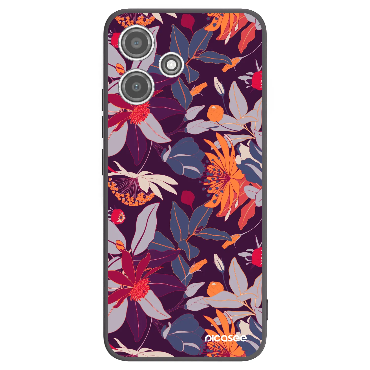 Picasee crna silikonska maskica za Xiaomi Redmi 12 5G - Purple Leaf