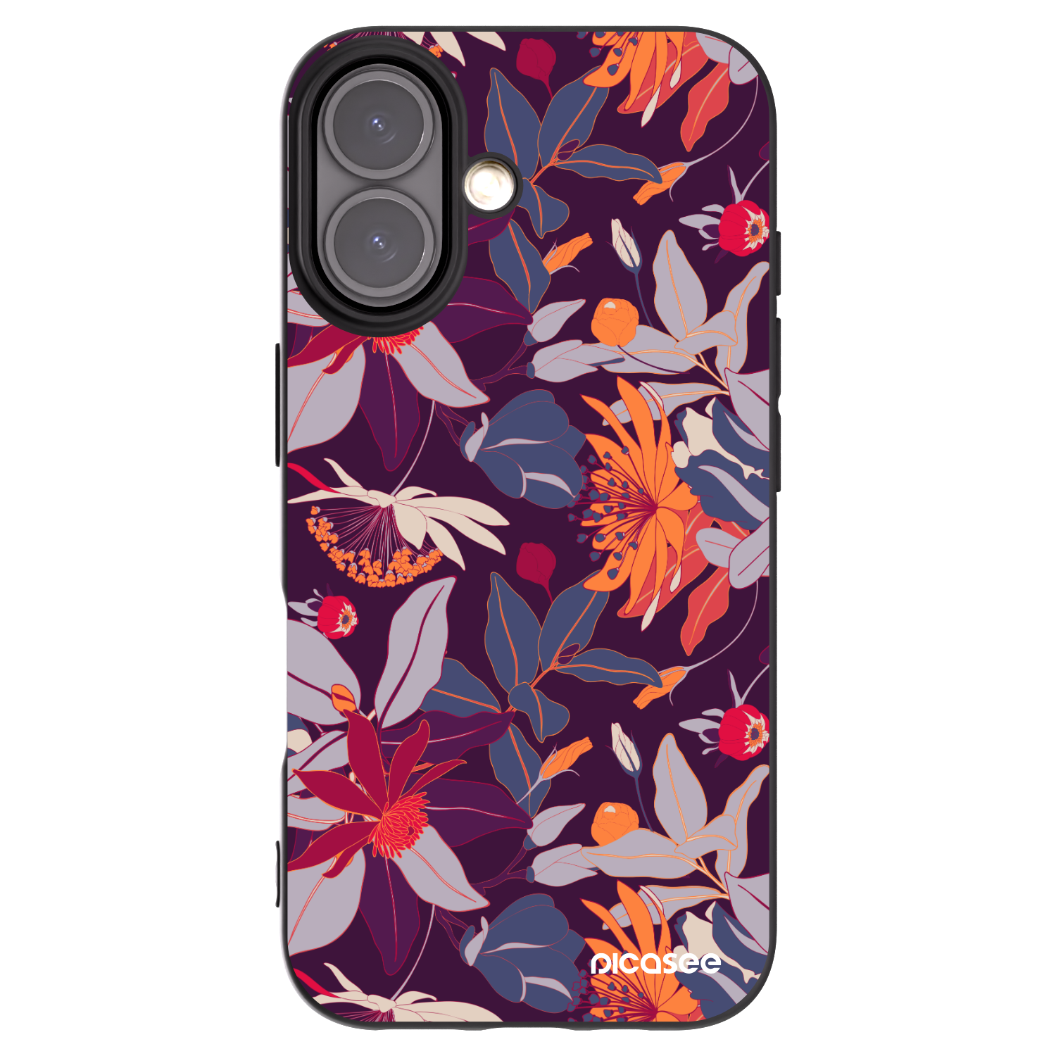 Picasee crna silikonska maskica za Apple iPhone 16 - Purple Leaf