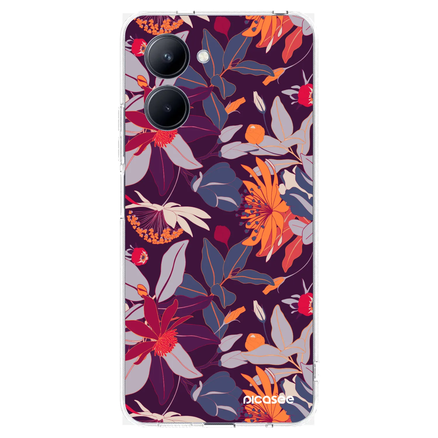 Picasee silikonska prozirna maskica za Realme C33 (2023) - Purple Leaf
