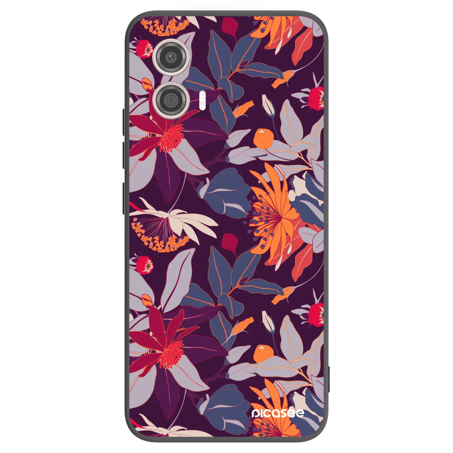 Picasee crna silikonska maskica za Motorola Moto G53 5G - Purple Leaf