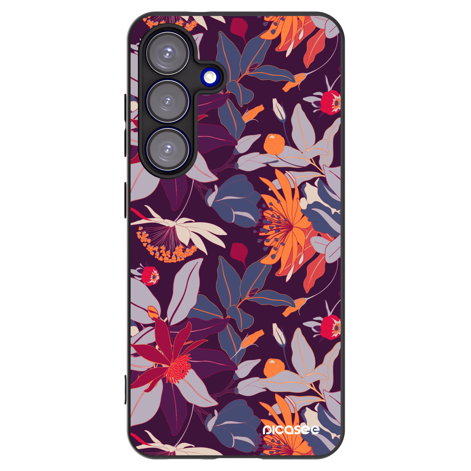 Picasee crna silikonska maskica za Samsung Galaxy S25 5G - Purple Leaf
