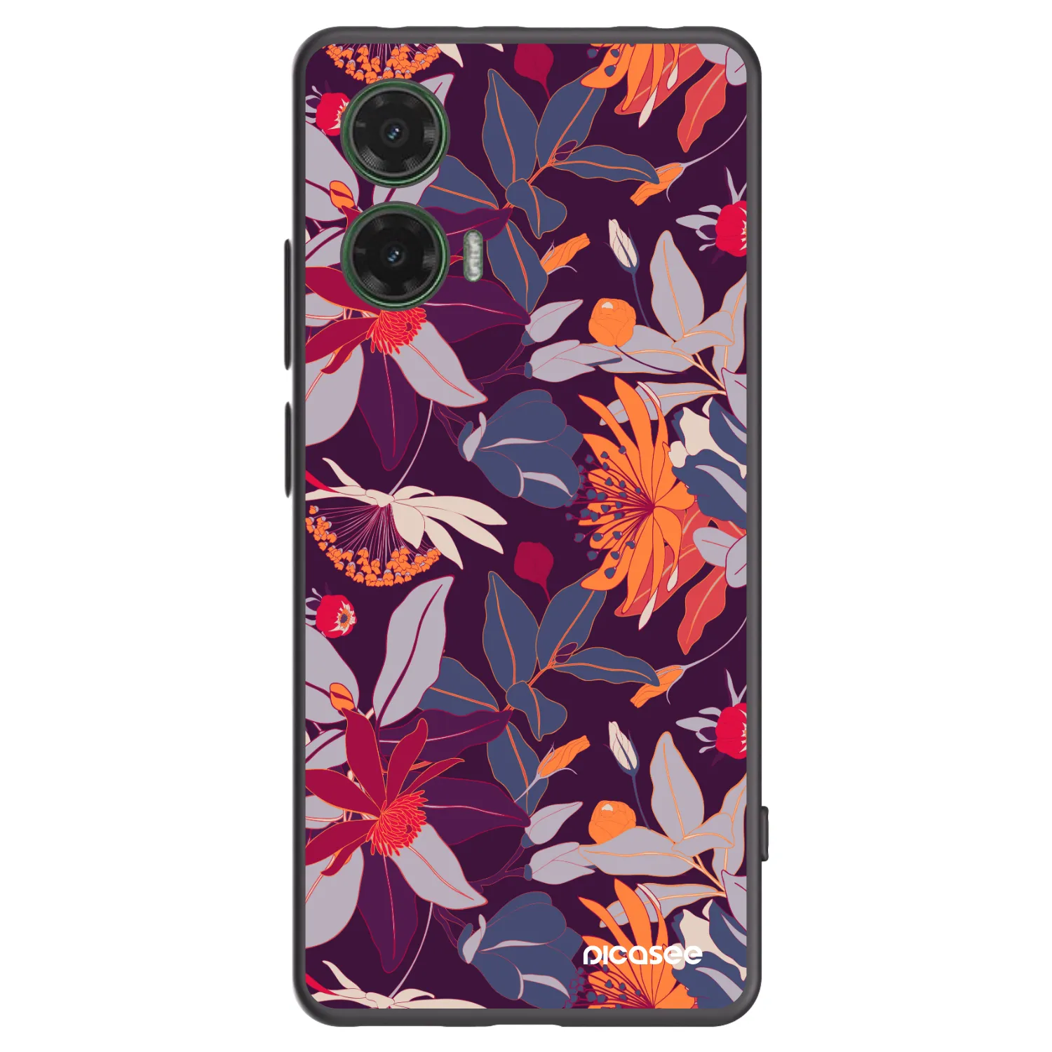 Picasee crna silikonska maskica za Motorola Moto G35 5G - Purple Leaf