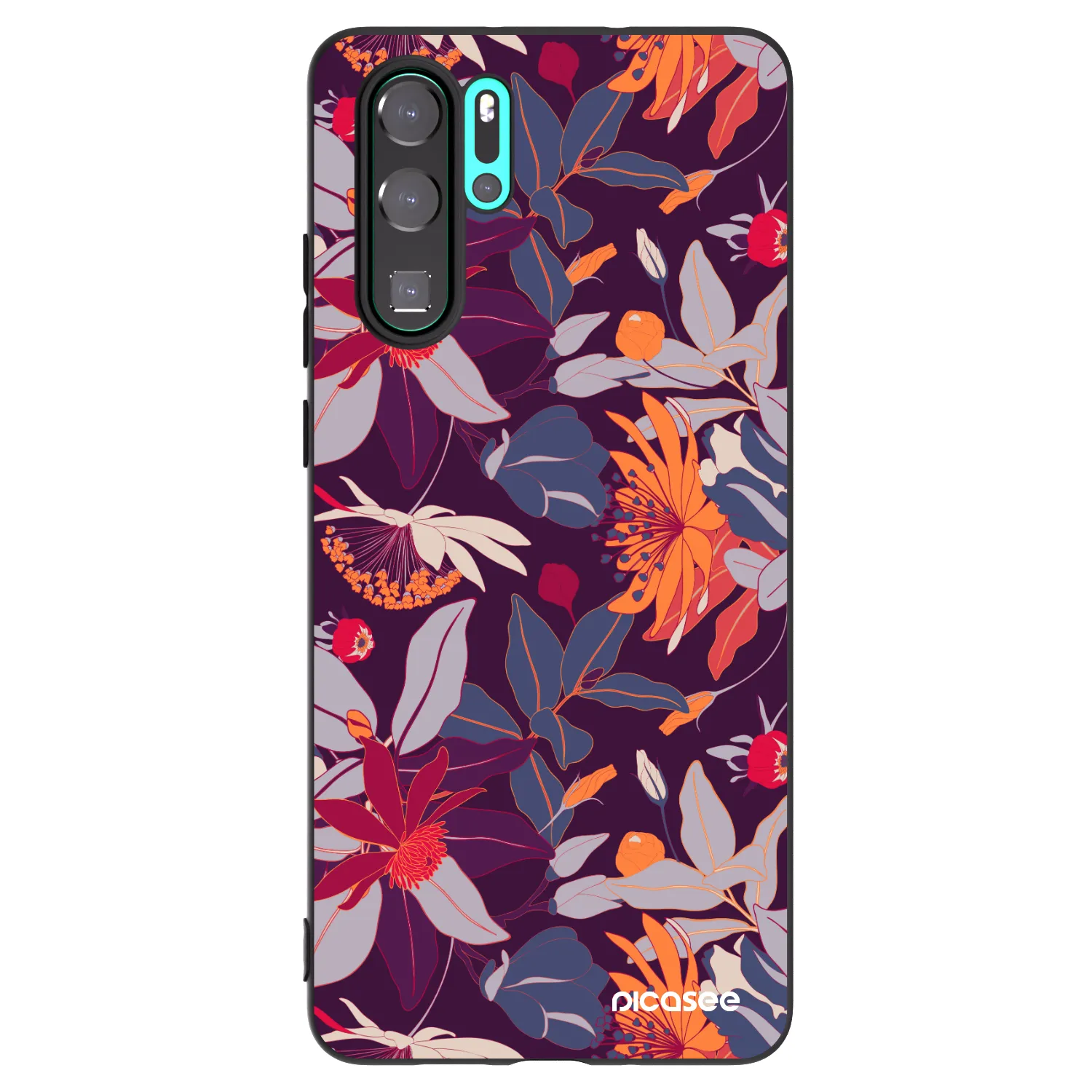 Picasee crna silikonska maskica za Huawei P30 Pro - Purple Leaf