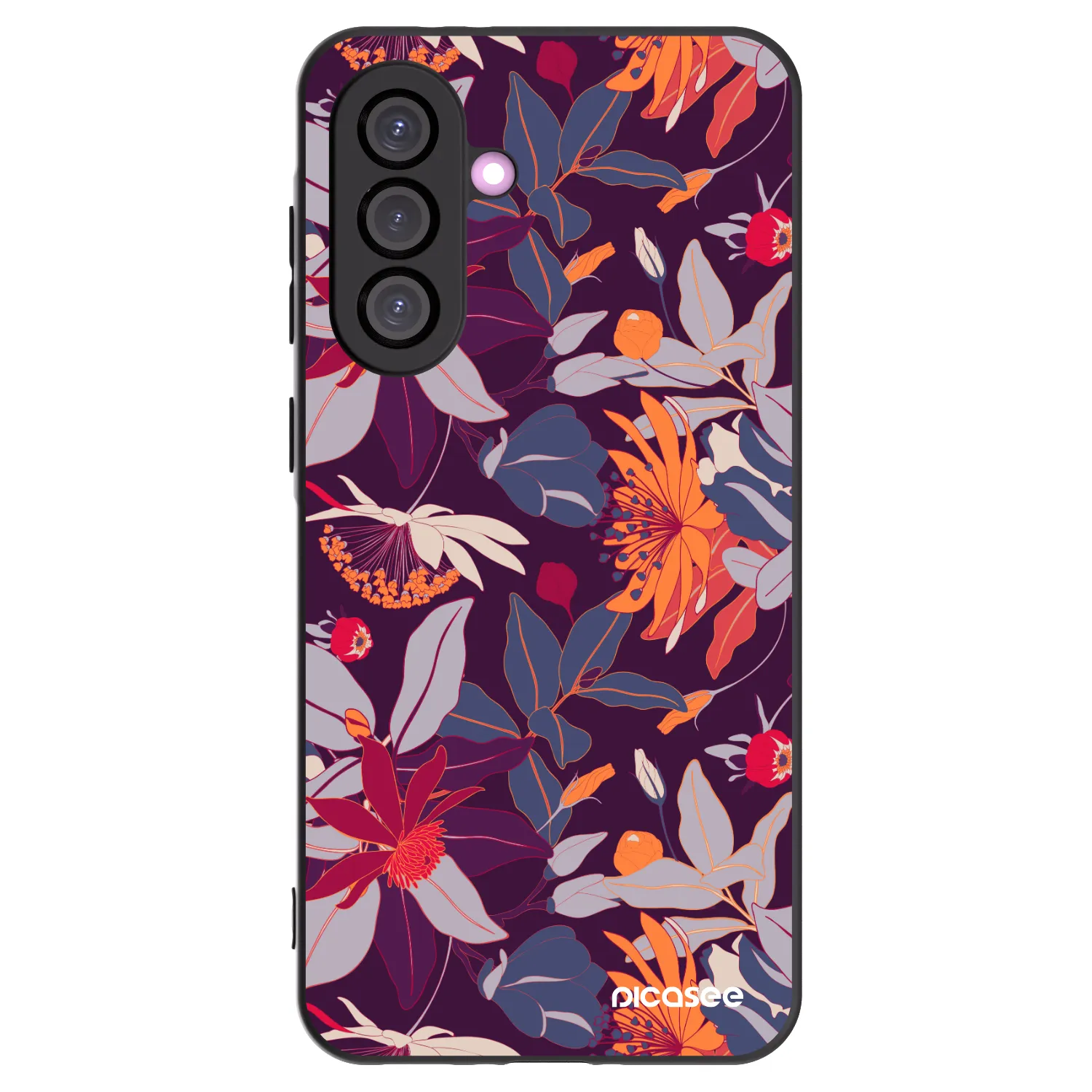 Picasee crna silikonska maskica za Samsung Galaxy A56 5G A566B - Purple Leaf