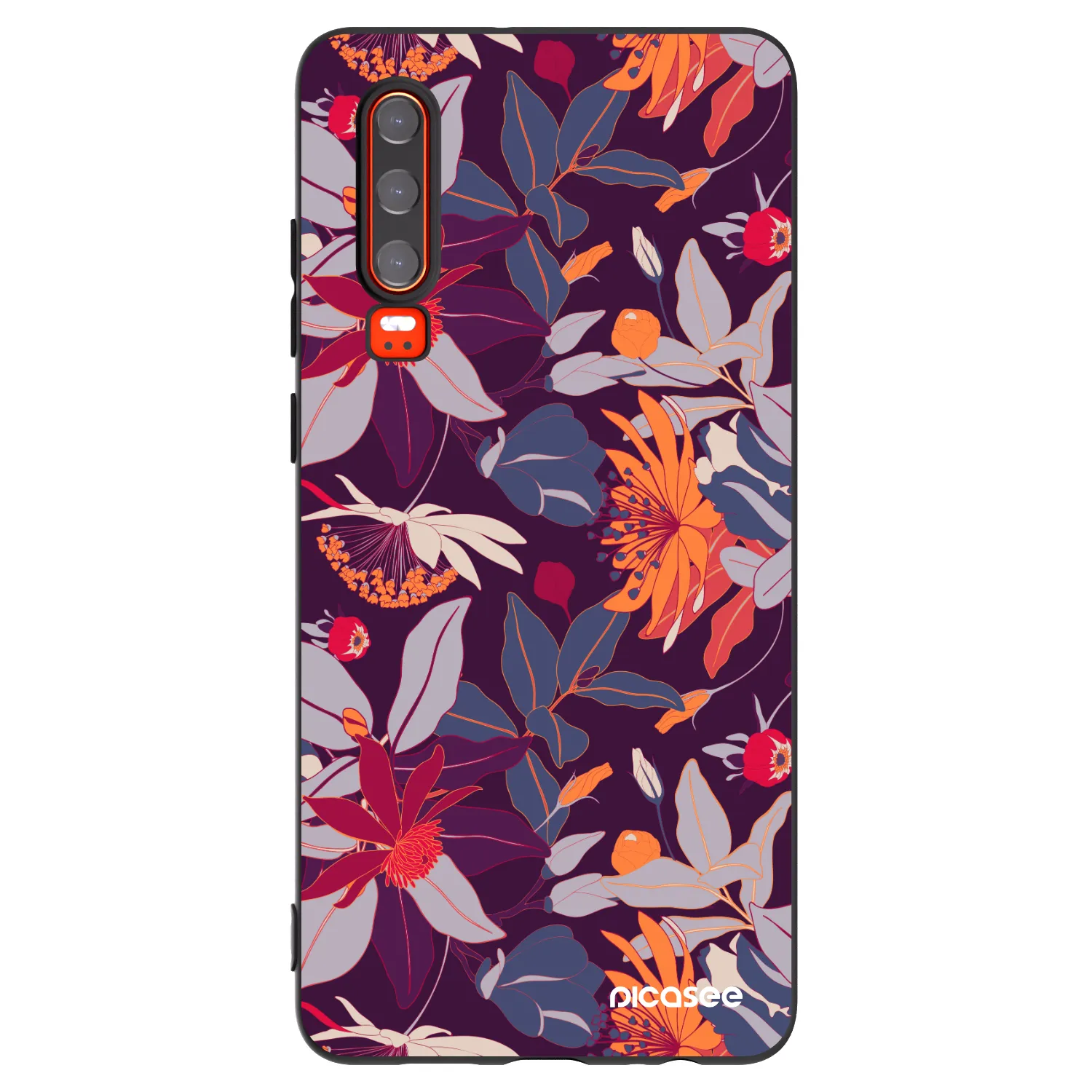 Picasee crna silikonska maskica za Huawei P30 - Purple Leaf