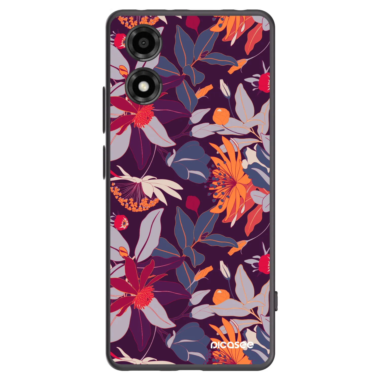 Picasee crna silikonska maskica za Motorola Moto E14 - Purple Leaf