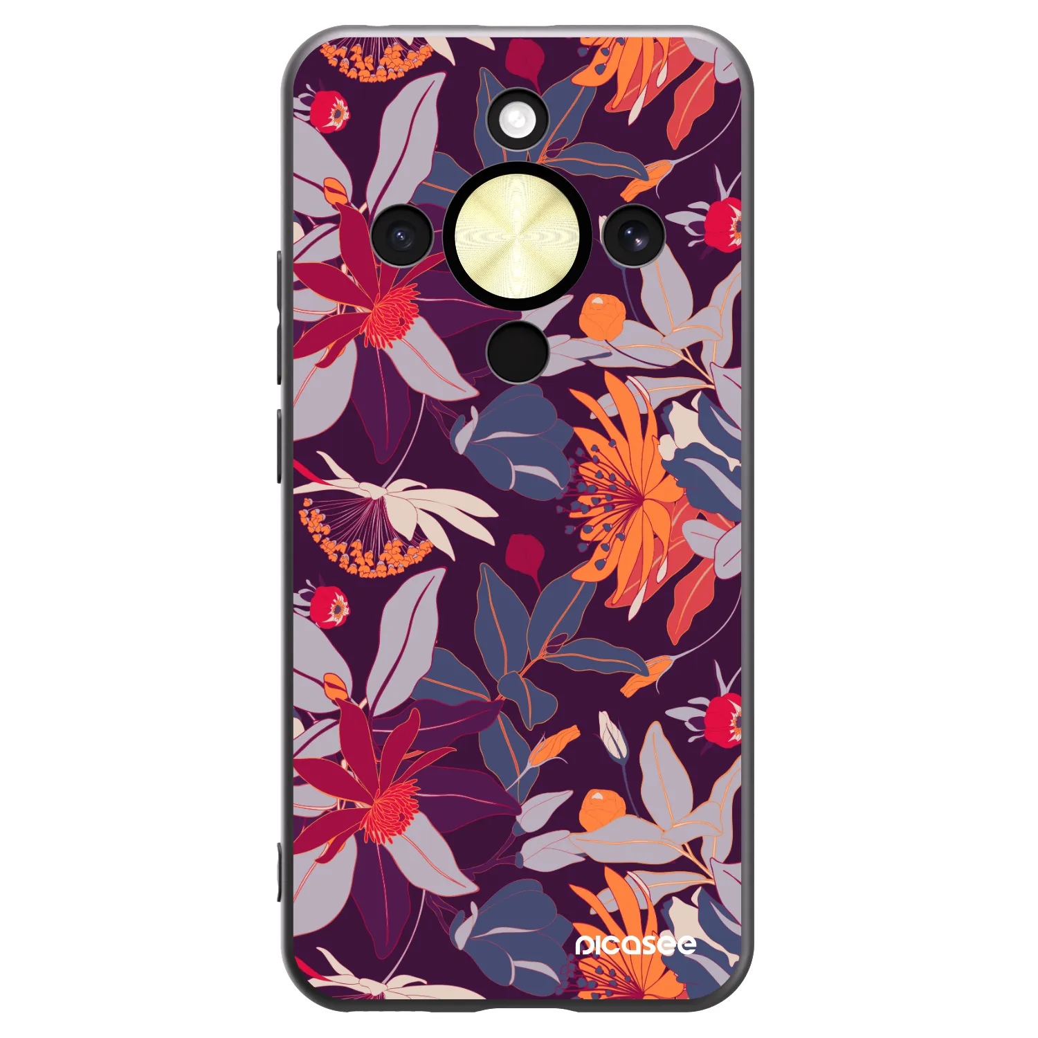 Picasee crna silikonska maskica za Honor Magic8 Lite 5G - Purple Leaf