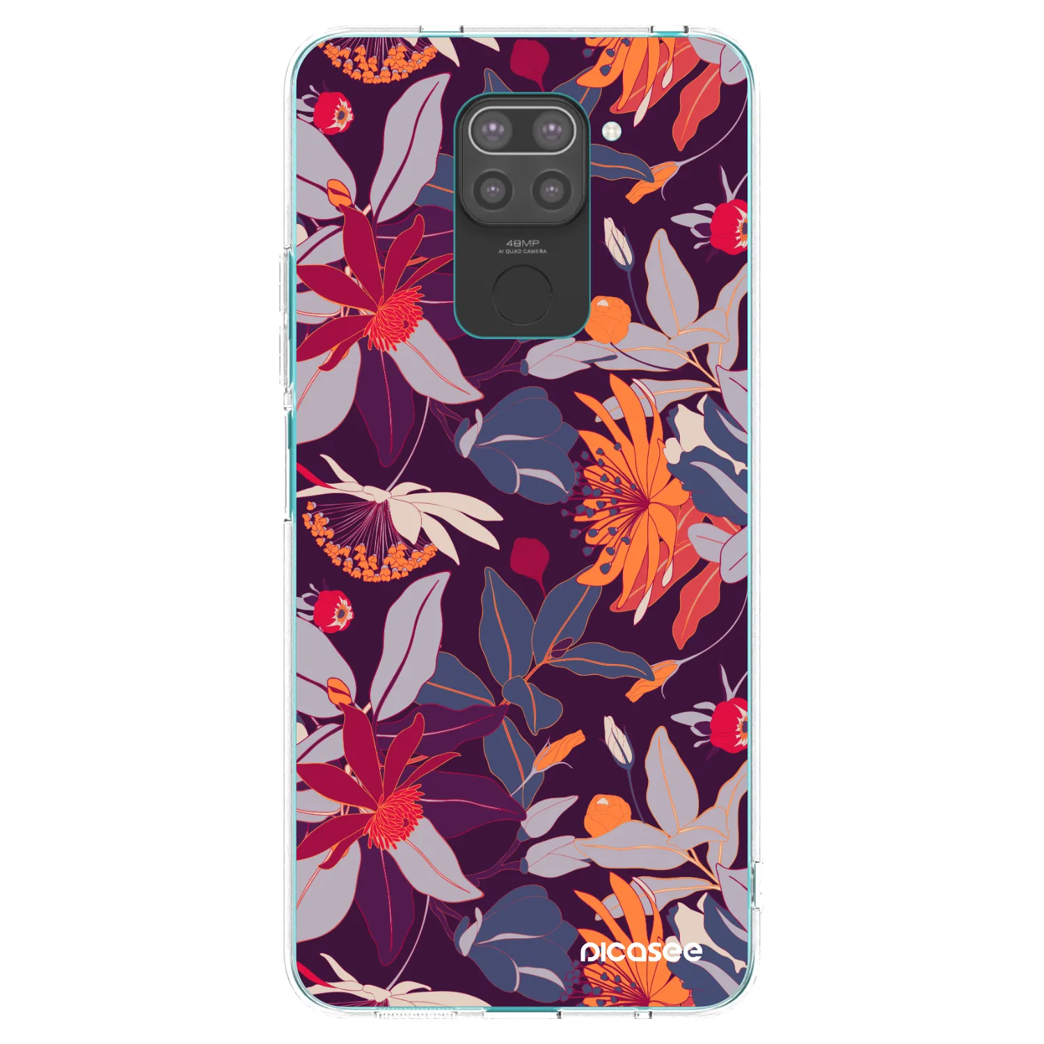 Picasee crna silikonska maskica za Xiaomi Redmi Note 9 - Purple Leaf