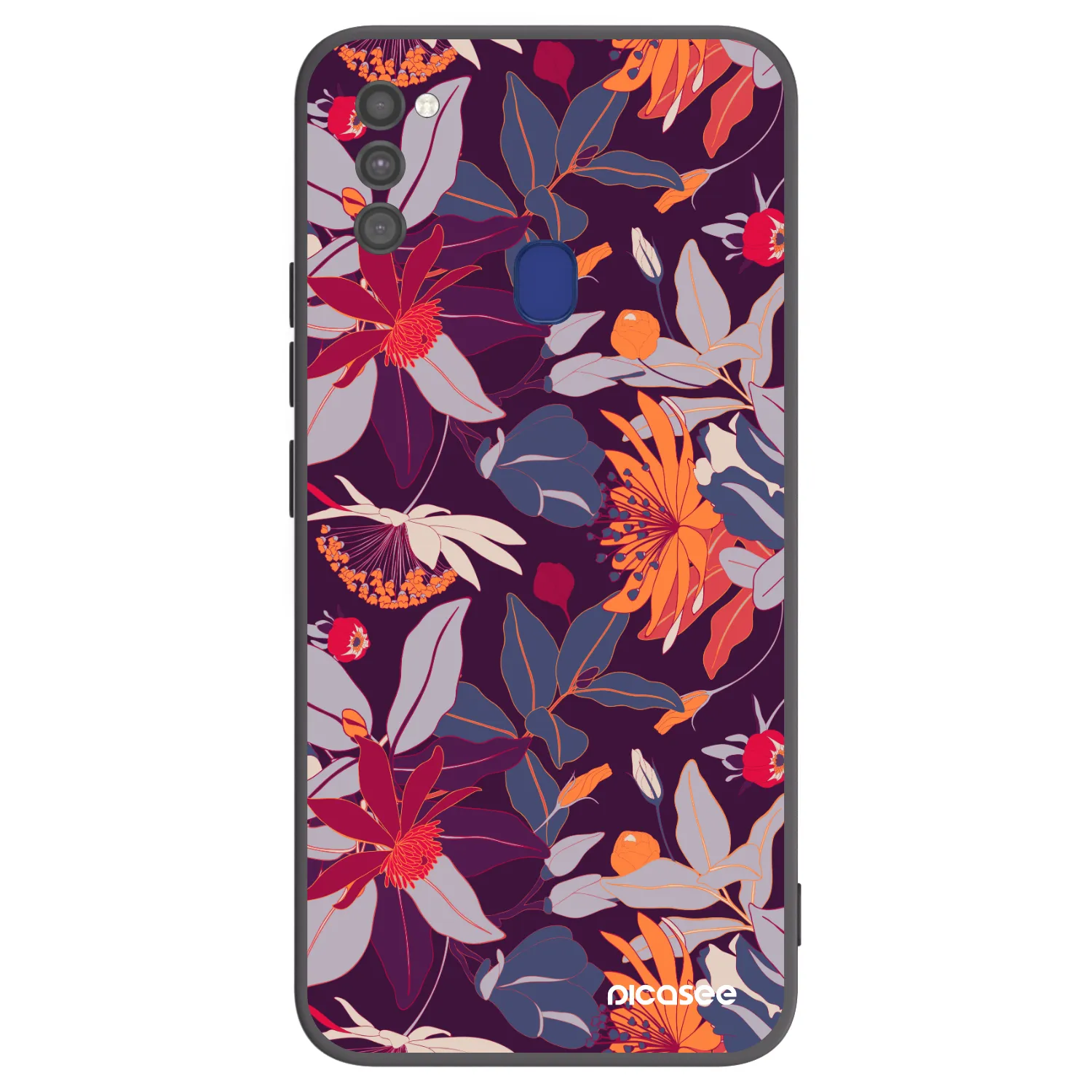 Picasee crna silikonska maskica za Samsung Galaxy M21 M215F - Purple Leaf
