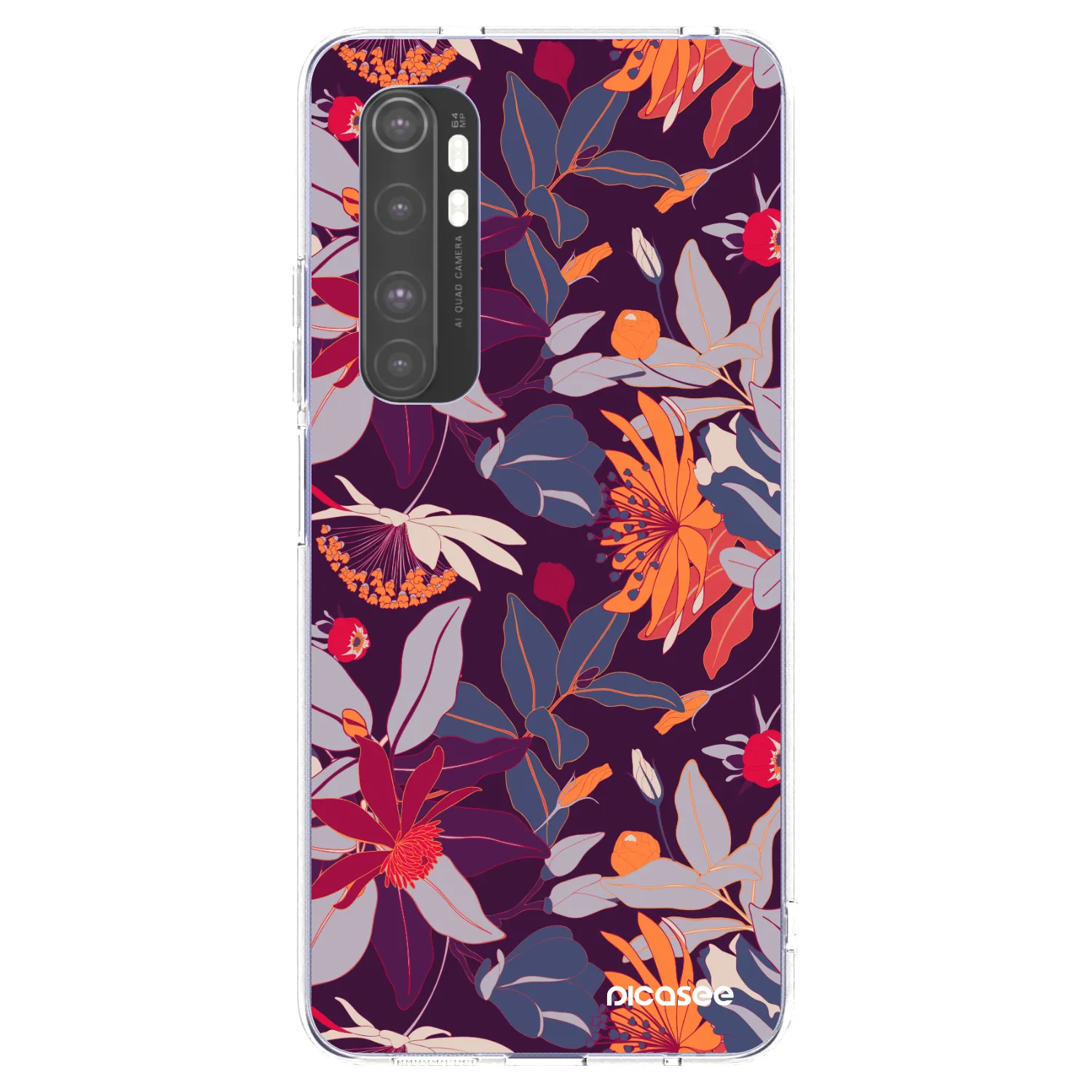 Picasee silikonska prozirna maskica za Xiaomi Mi Note 10 Lite - Purple Leaf