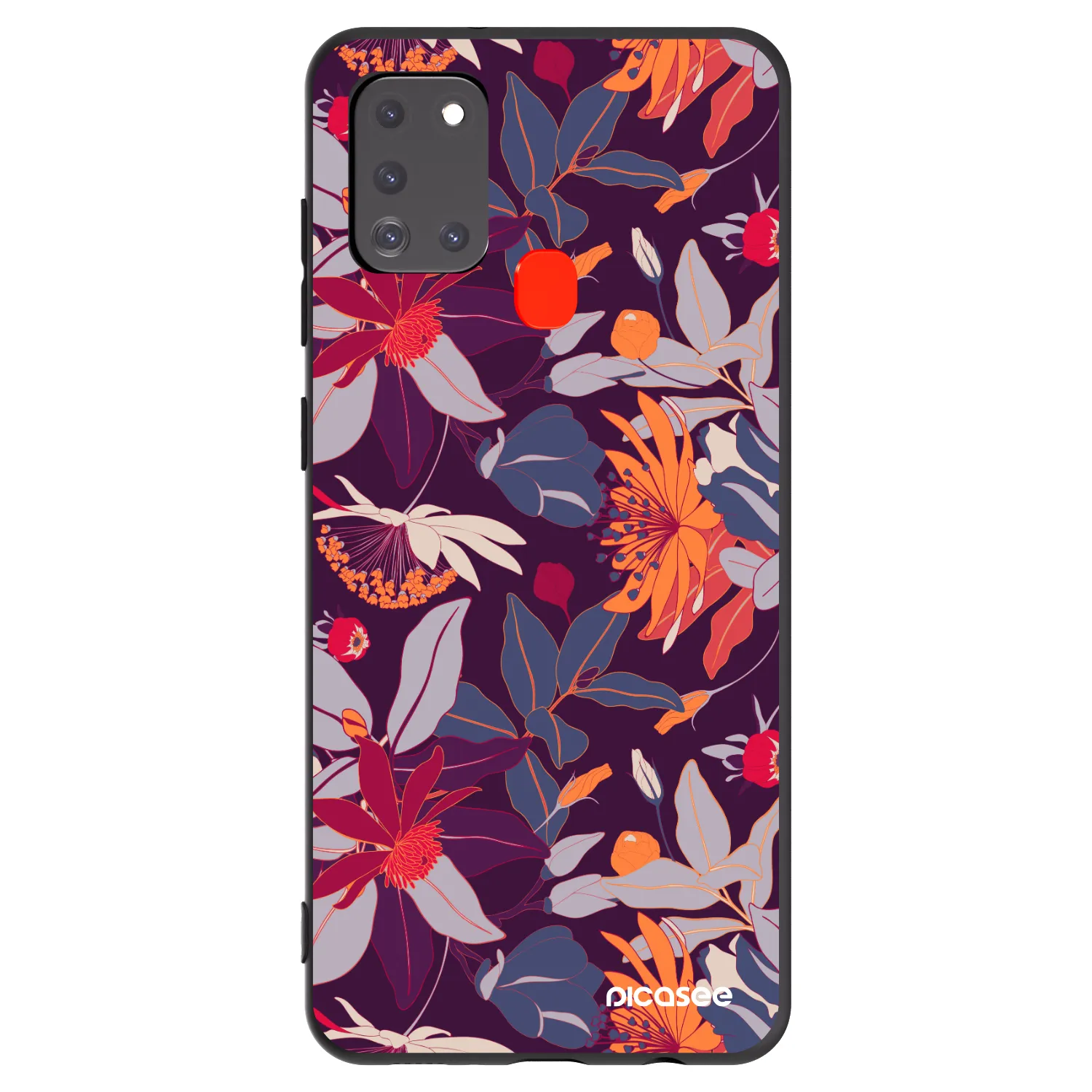 Picasee crna silikonska maskica za Samsung Galaxy A21s - Purple Leaf
