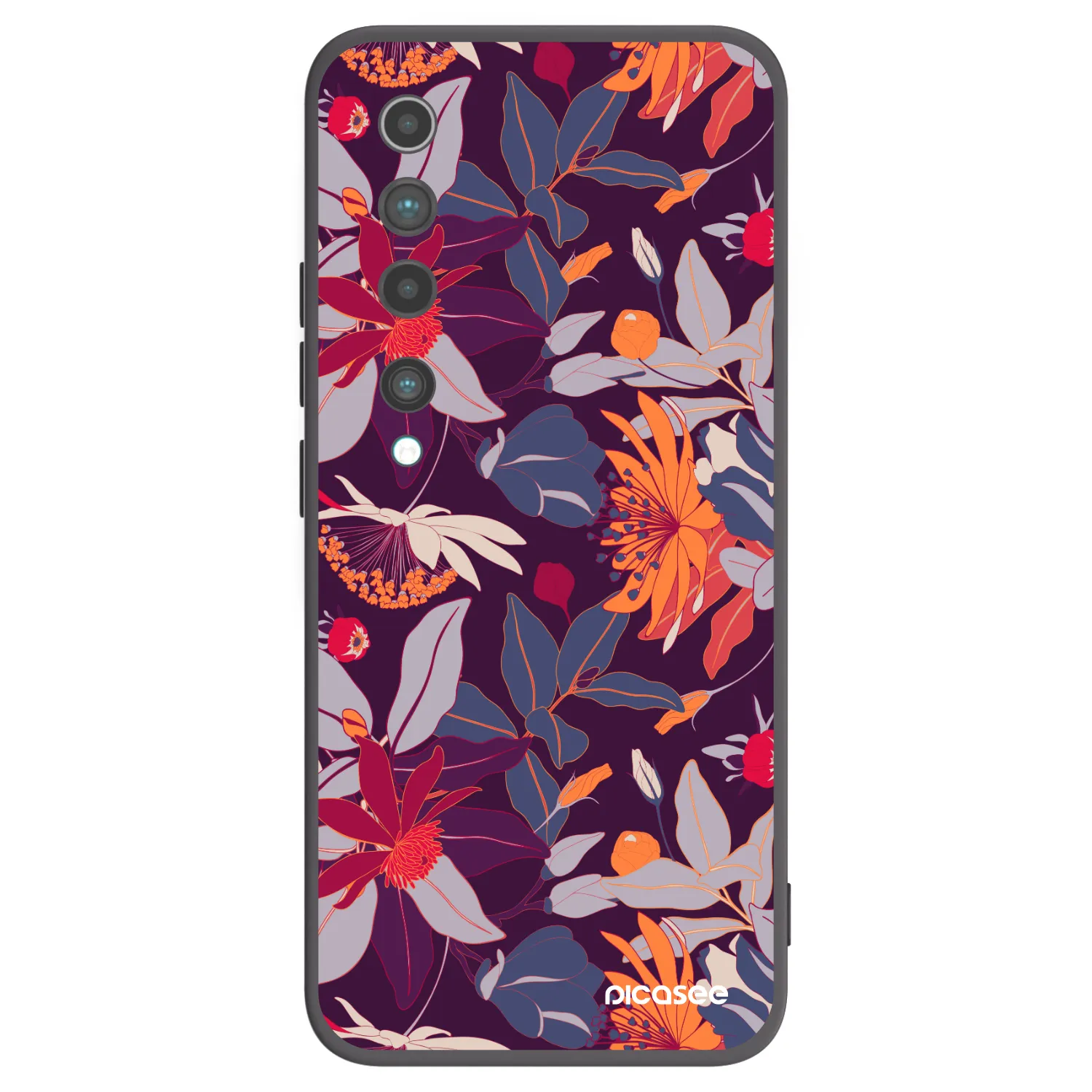 Picasee crna silikonska maskica za Xiaomi Mi 10 - Purple Leaf