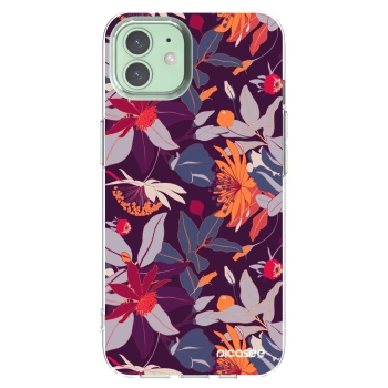 Picasee silikonska prozirna maskica za Apple iPhone 12 - Purple Leaf
