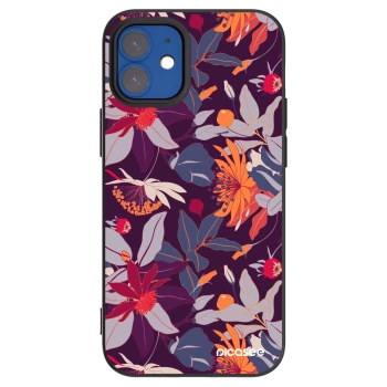 Picasee crna silikonska maskica za Apple iPhone 12 mini - Purple Leaf